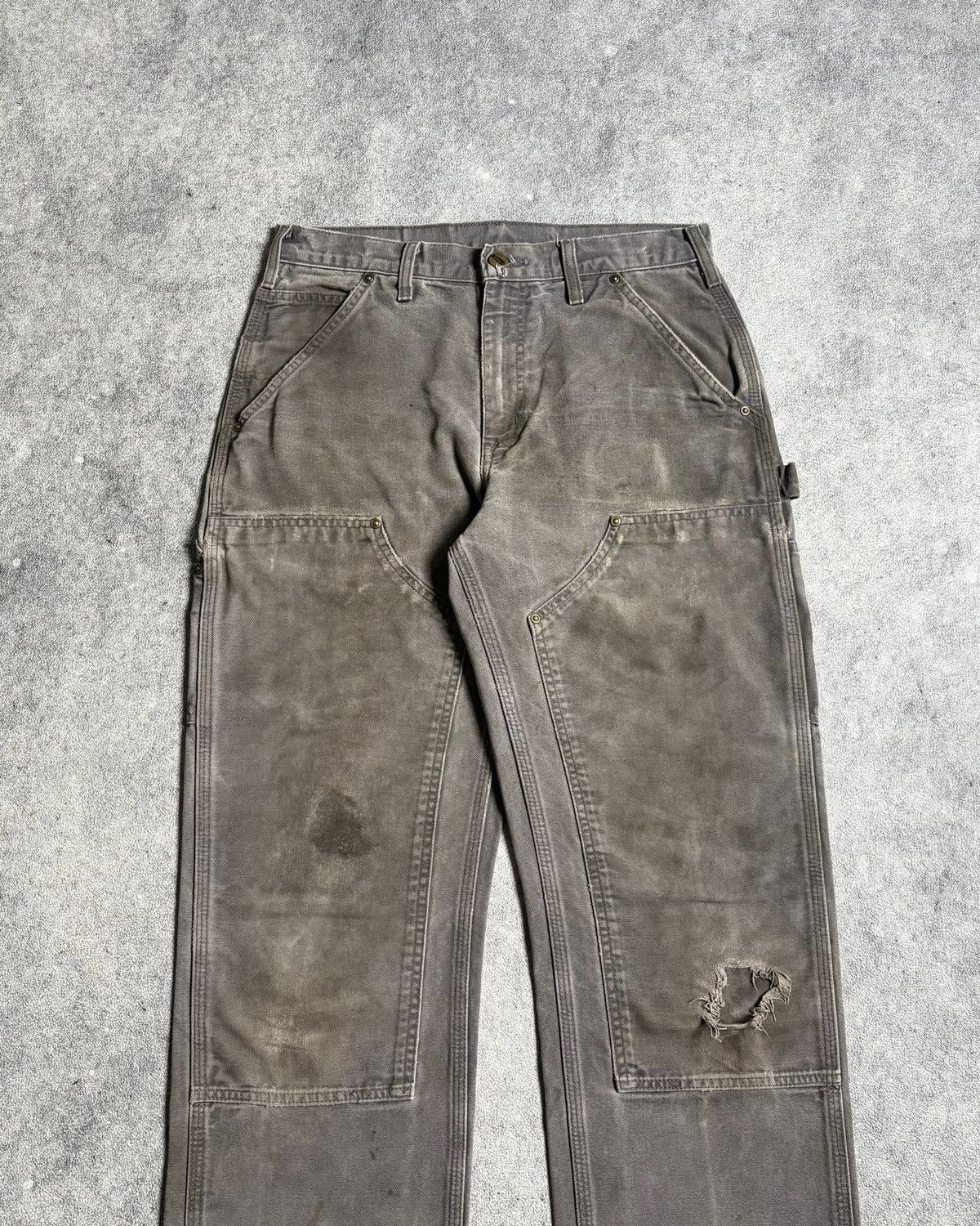 Carhartt Vintage Faded Gray Thrashed Carhartt Double Knee Pants Size US 30 / EU 46 - 2 Thumbnail