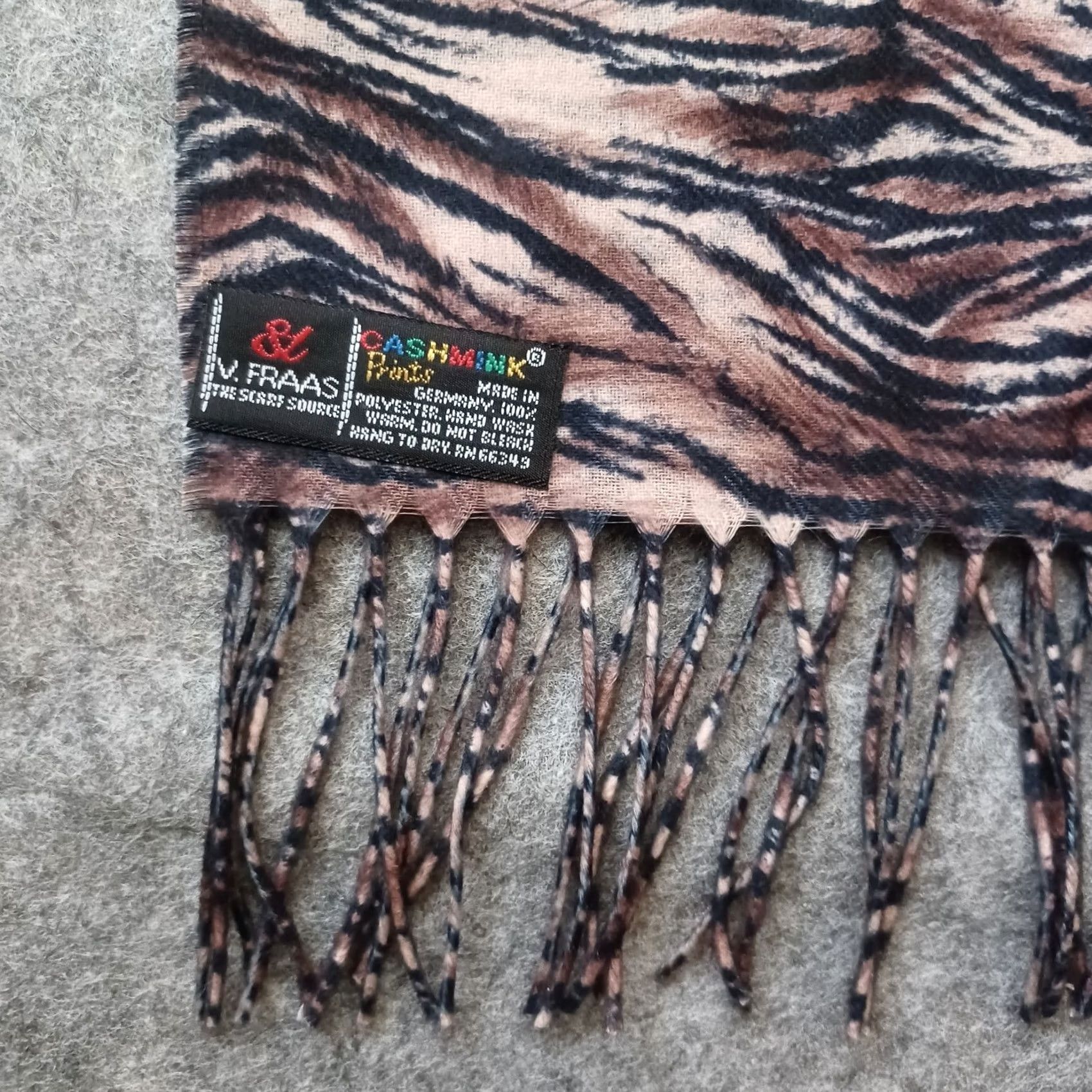 Vintage V Fraas Cashmink Scarf Animal Print 52" Fringe Rectangle Winter Made in Germany Size ONE SIZE - 4 Thumbnail