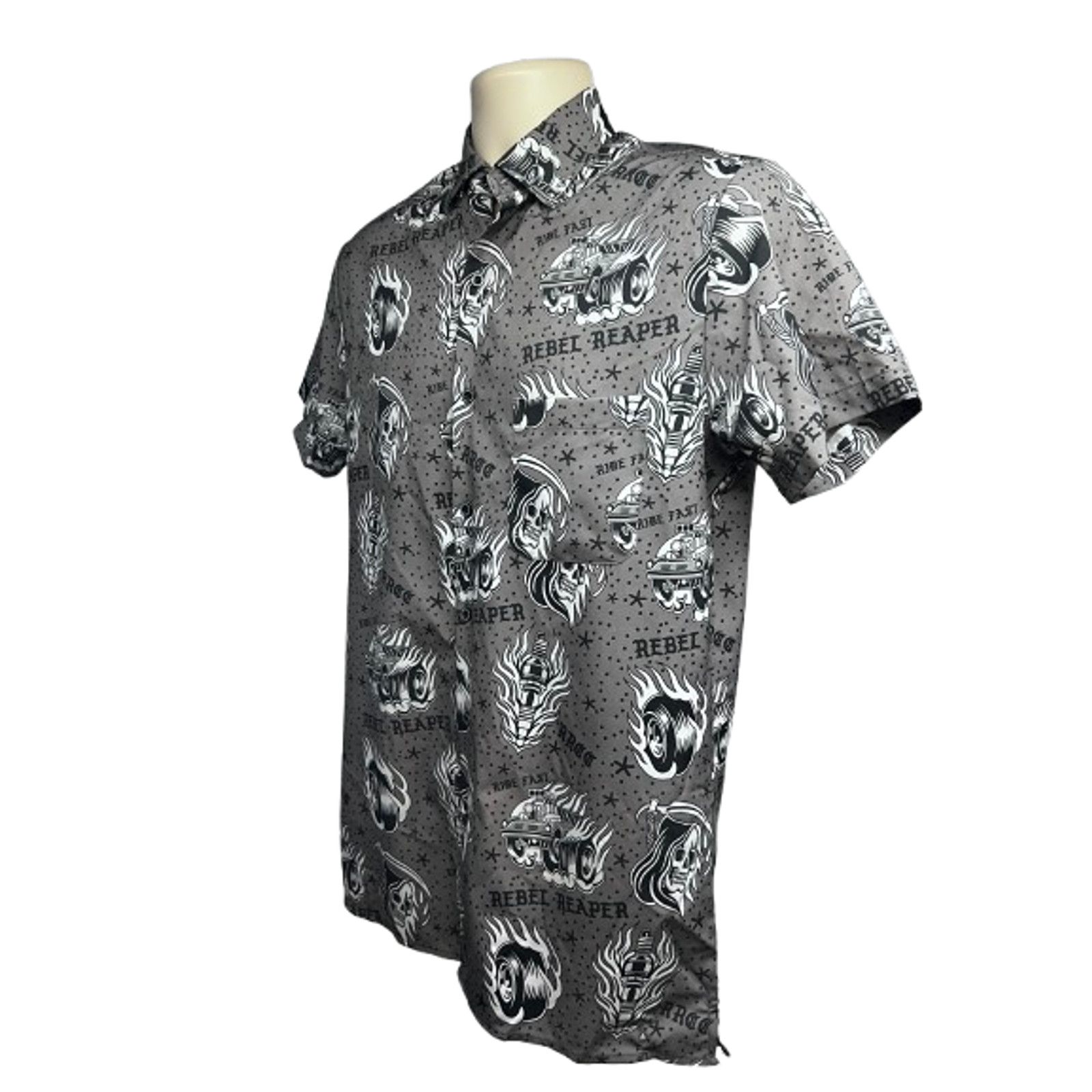 Other Rebel Reaper All Over Graphic Gothic Gray Button Up Shirt M Size US M / EU 48-50 / 2 - 3 Thumbnail