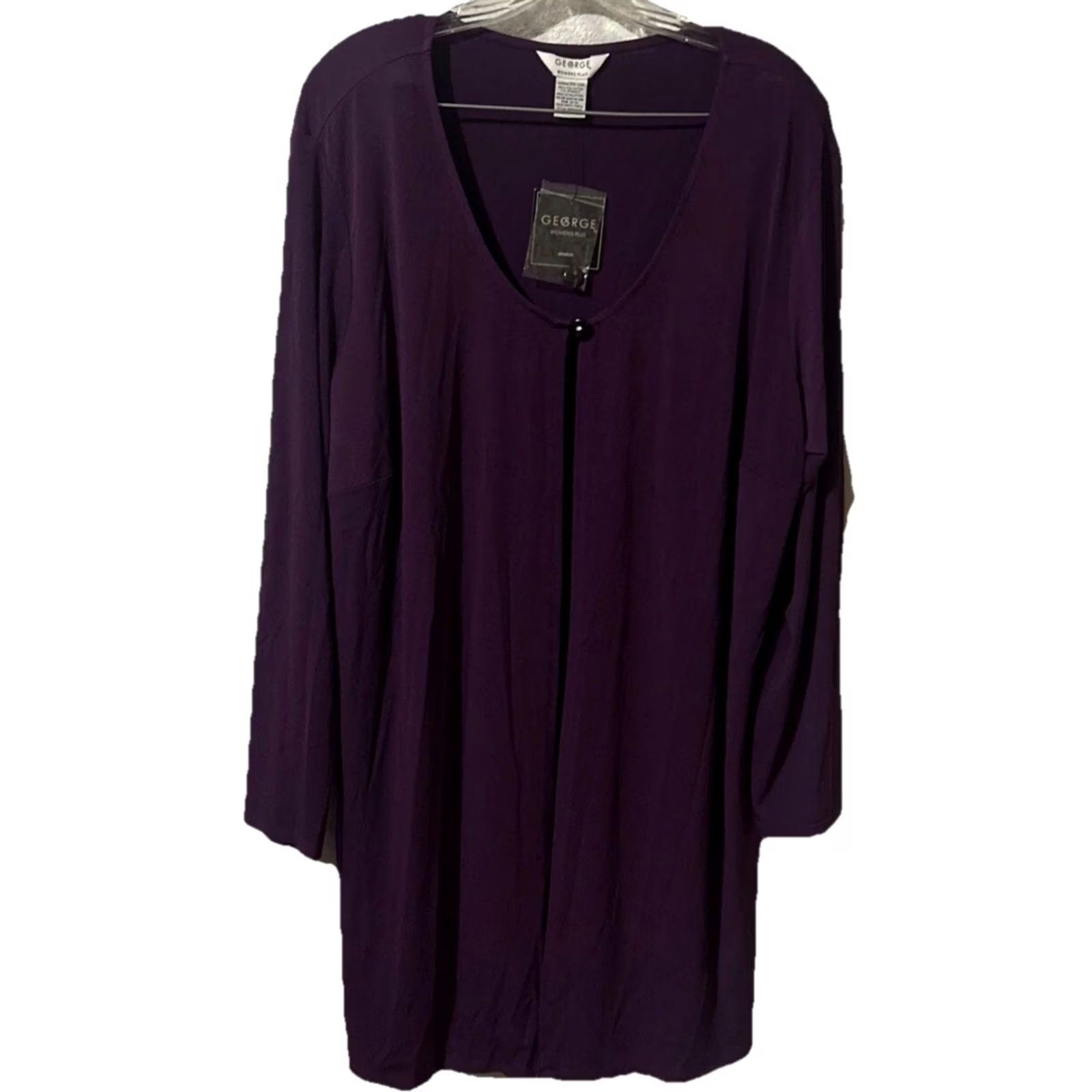 George George Women's Cardigan Purple 18W Duster 3/4 Sleeve Stretch Button NWT 963 Size XXL / US 16-18 / IT 52-54 - 2 Thumbnail