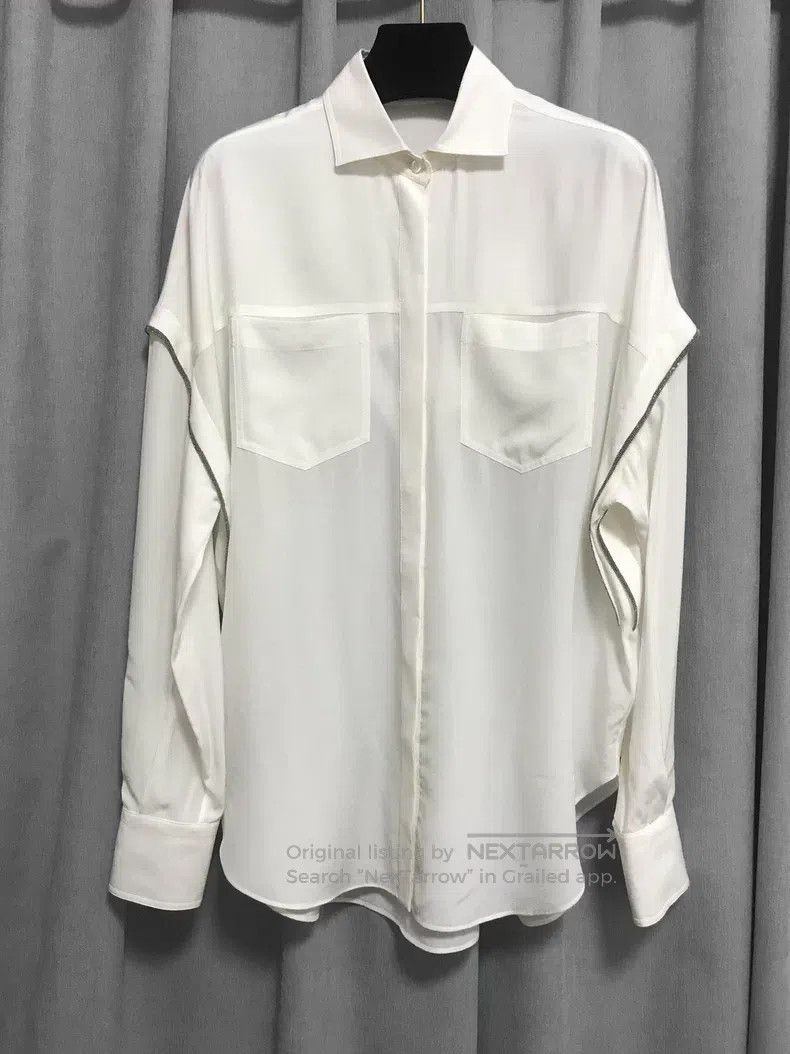Brunello Cucinelli Brunello Cucinelli Fully beaded wave bat-sleeve silk blous Size M / US 6-8 / IT 42-44 - 1 Thumbnail