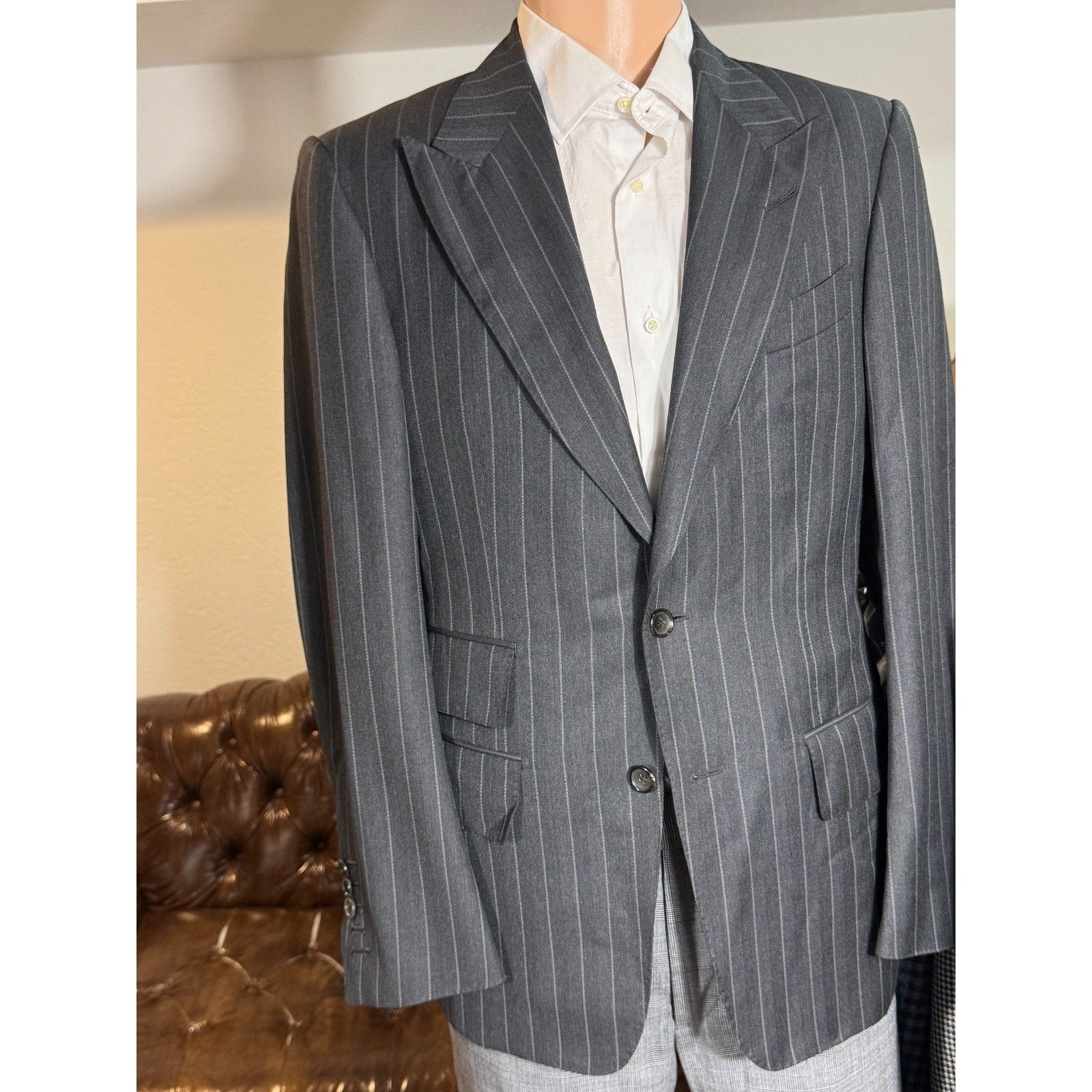 Tom Ford SILVER SHELTON METALLIC WOOD GRAIN SUIT JACKET Size 48