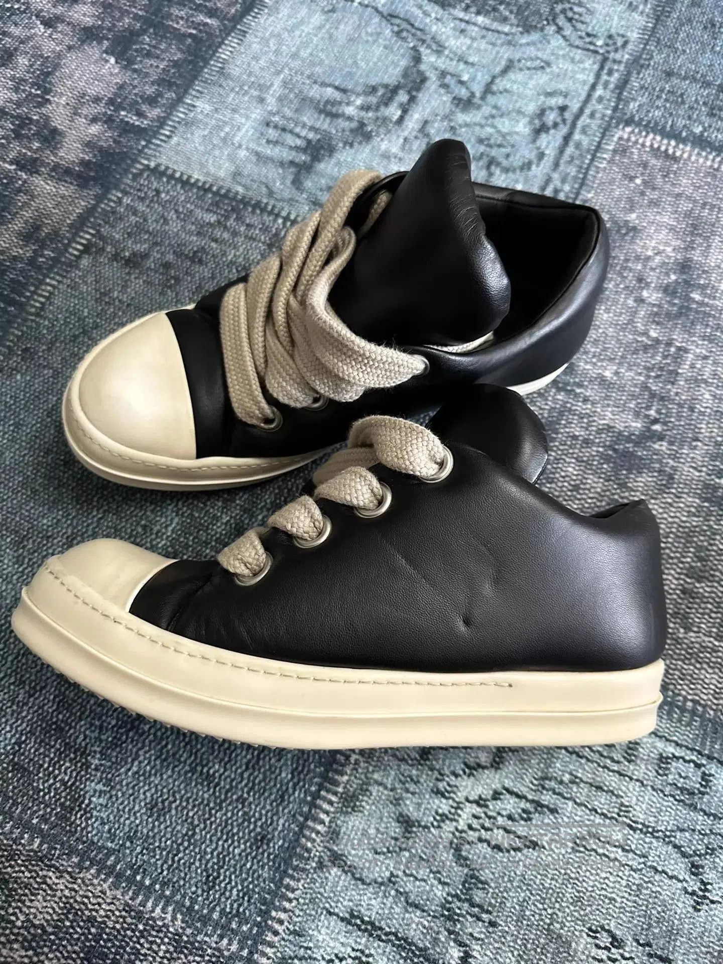 Rick Owens Black Leather Low. Size US 12 / EU 45 - 1 Thumbnail