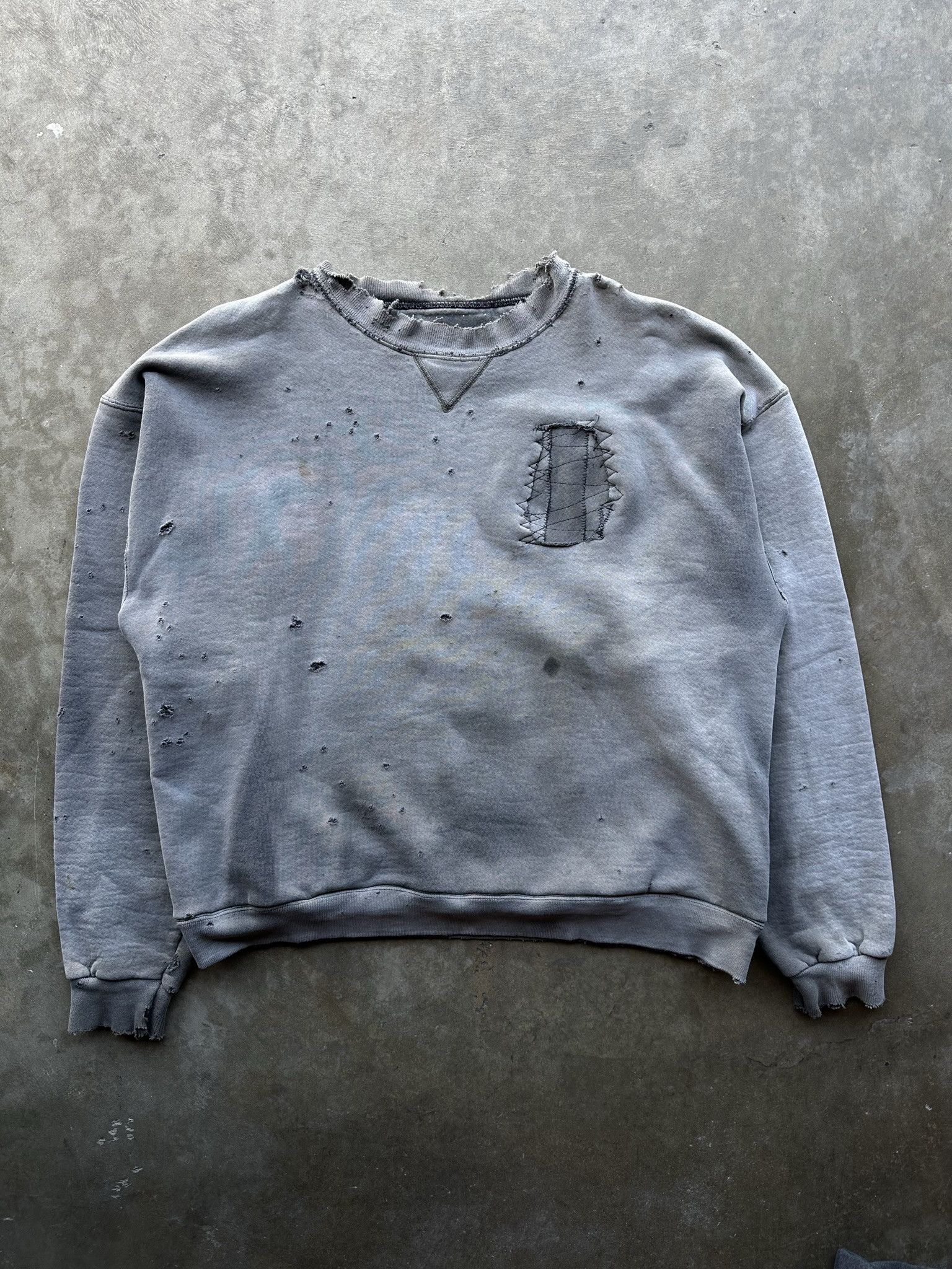 image of Vintage Sunfaded Cropped & Repaired Sweatshirt in Grey, Men's (Size Large)