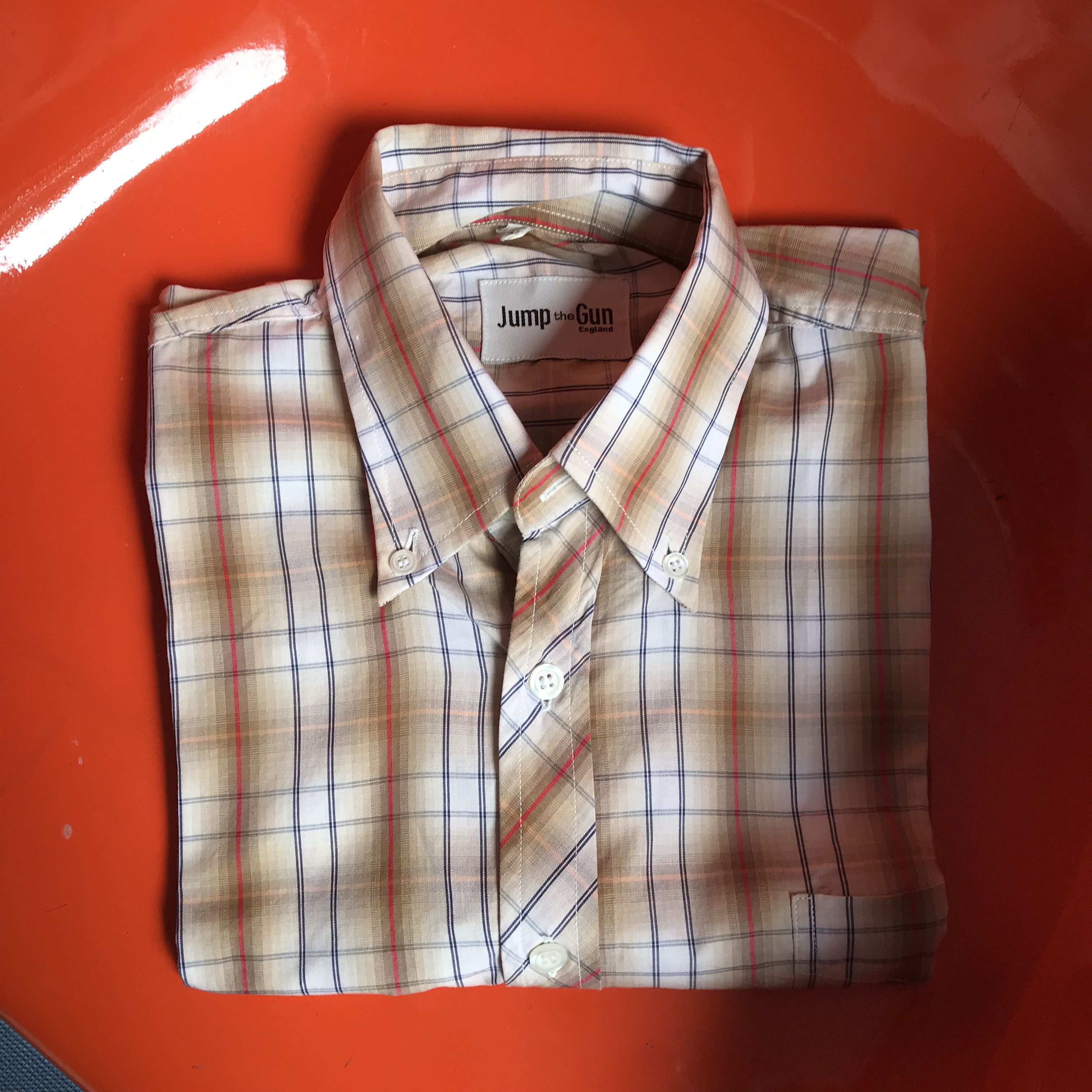 Other Jump The Gun tan red stripes shirt 3 fingers colar mod Size US S / EU 44-46 / 1 - 2 Thumbnail