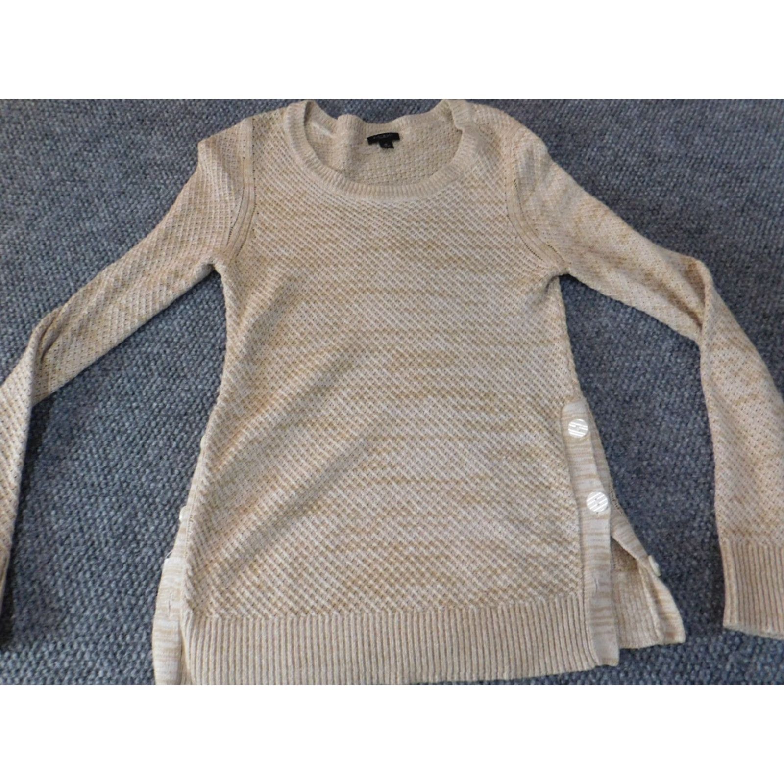Ann Taylor Ann Taylor Womens Sweater XS Beige Crew Neck Pullover Knit Rib Pattern Stretch Regular Size S Stool Size S / US 4 / IT 40 - 4 Thumbnail
