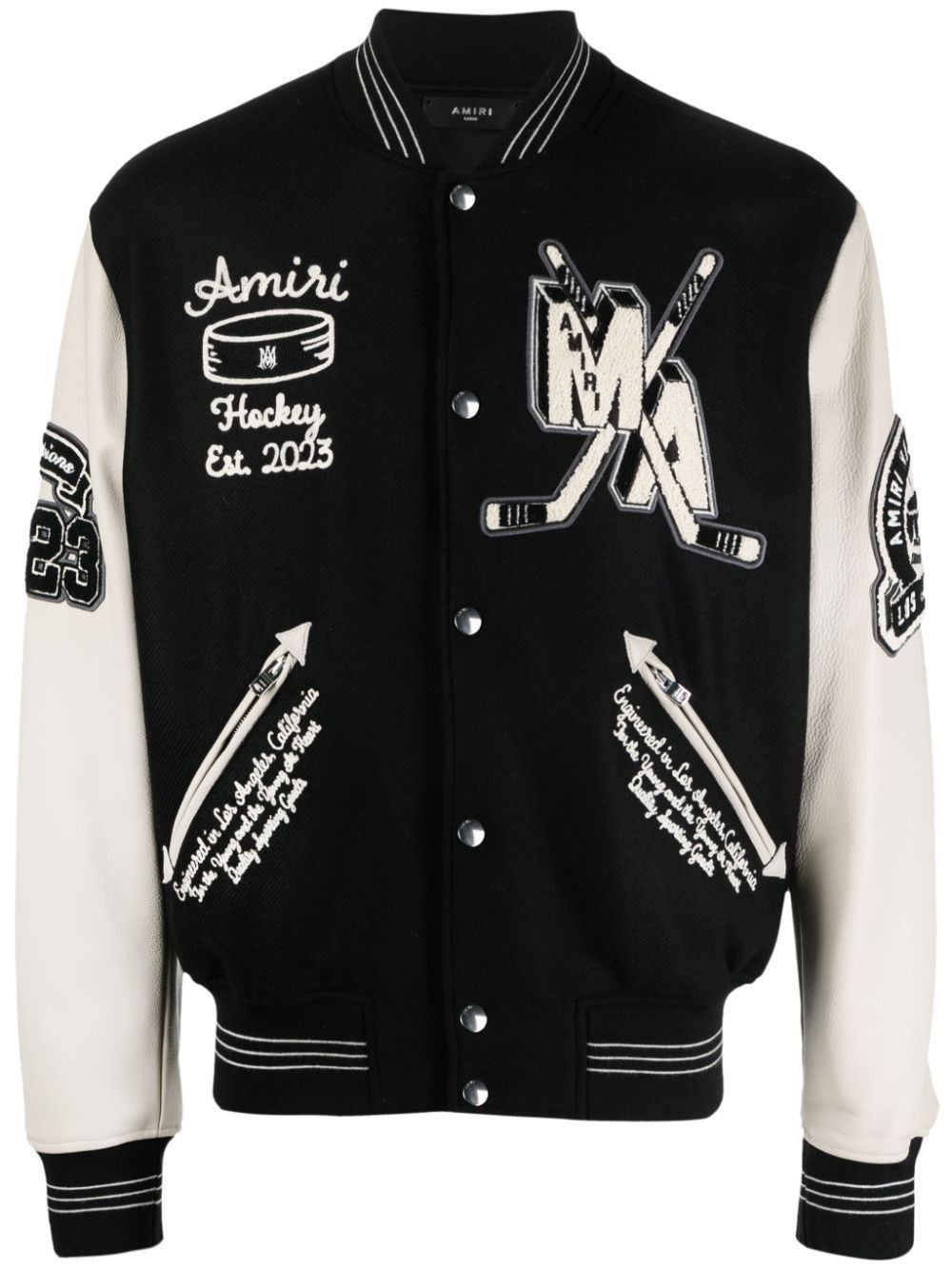 Amiri o1w1db10125 Logo-Appliqué Varsity BomberJacket Black/White Size US S / EU 44-46 / 1 - 1 Thumbnail