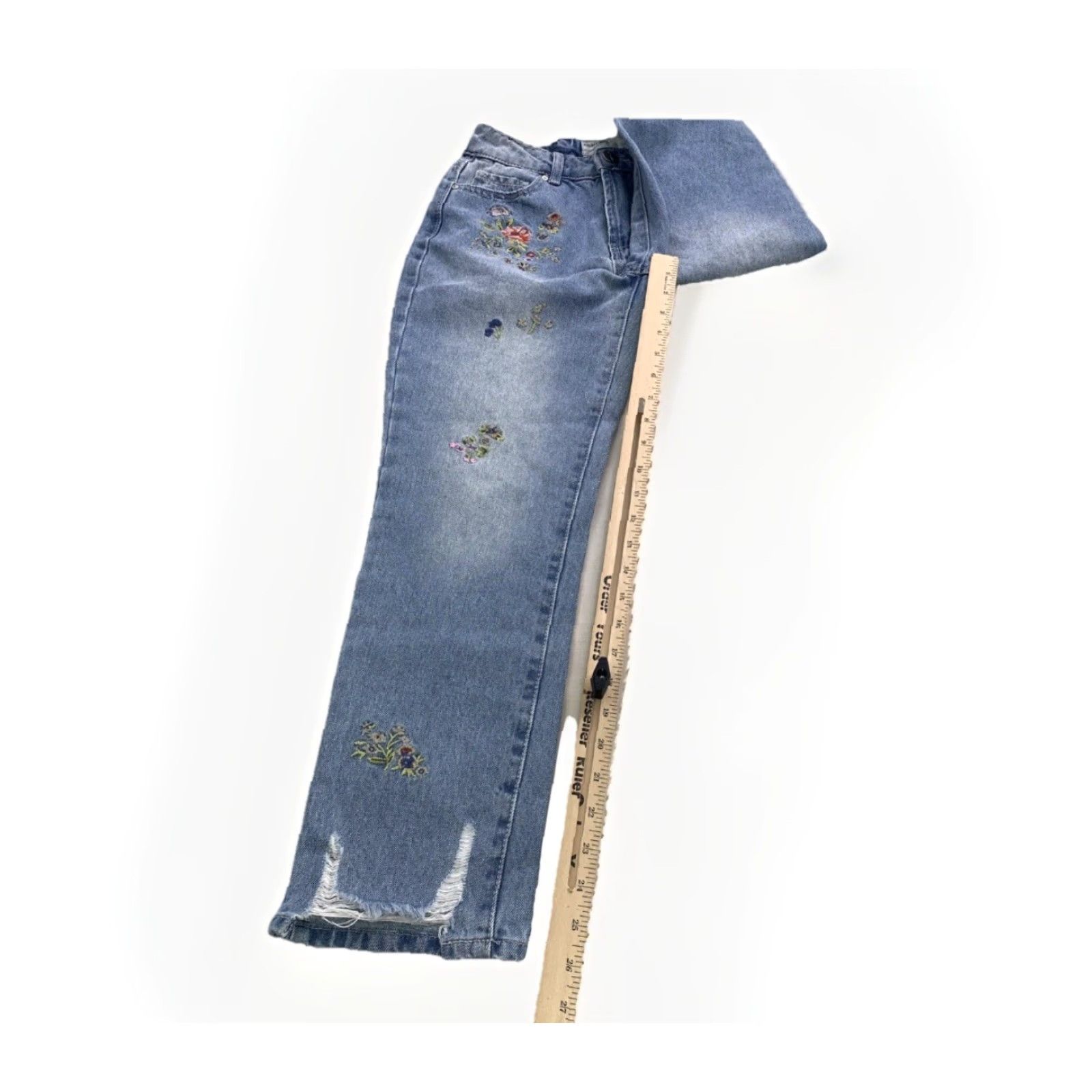 Vintage Banjara High Rise Embroidered Floral Distressed Denim Cropped Jeans NWT 0/23 Size 25" / US 0 / IT 36 - 7 Thumbnail