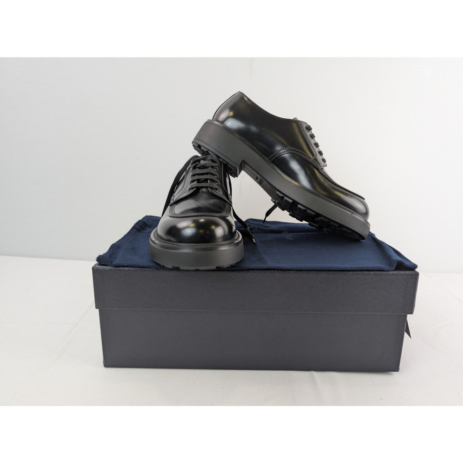 Prada o1rshd1 Brushed Leather Derby Shoes Boots in Black Size US 8 / EU 41 - 17 Thumbnail