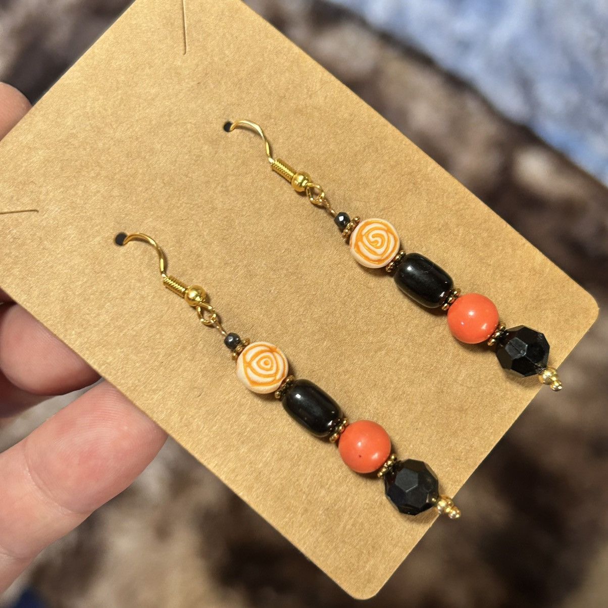 Handmade Handcrafted vintage bead cat eye glass earrings Size ONE SIZE - 1 Thumbnail