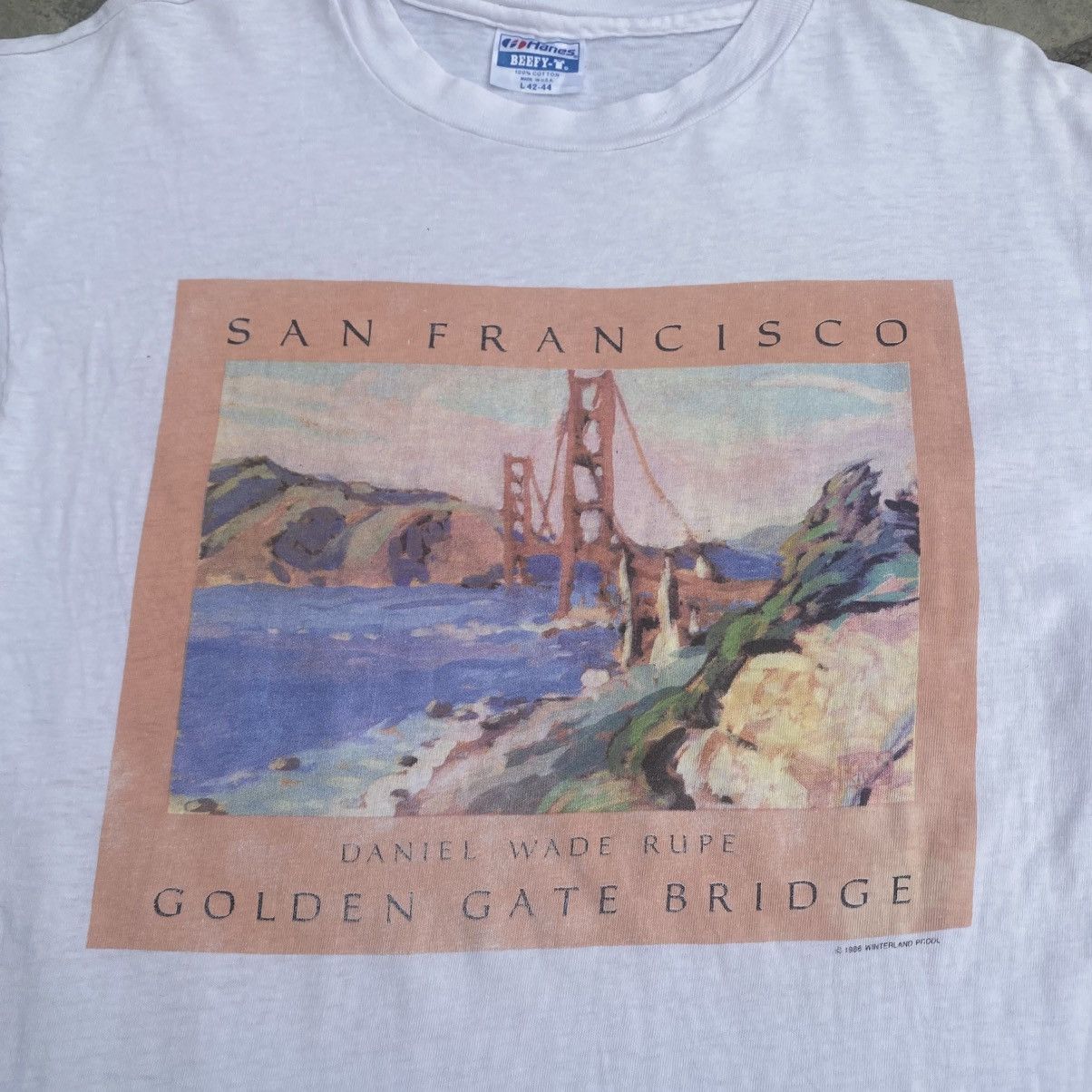 Art Comes First 1986 Daniel Wade Rupe GOLDEN GATE BRIDGE tee Size US M / EU 48-50 / 2 - 3 Thumbnail