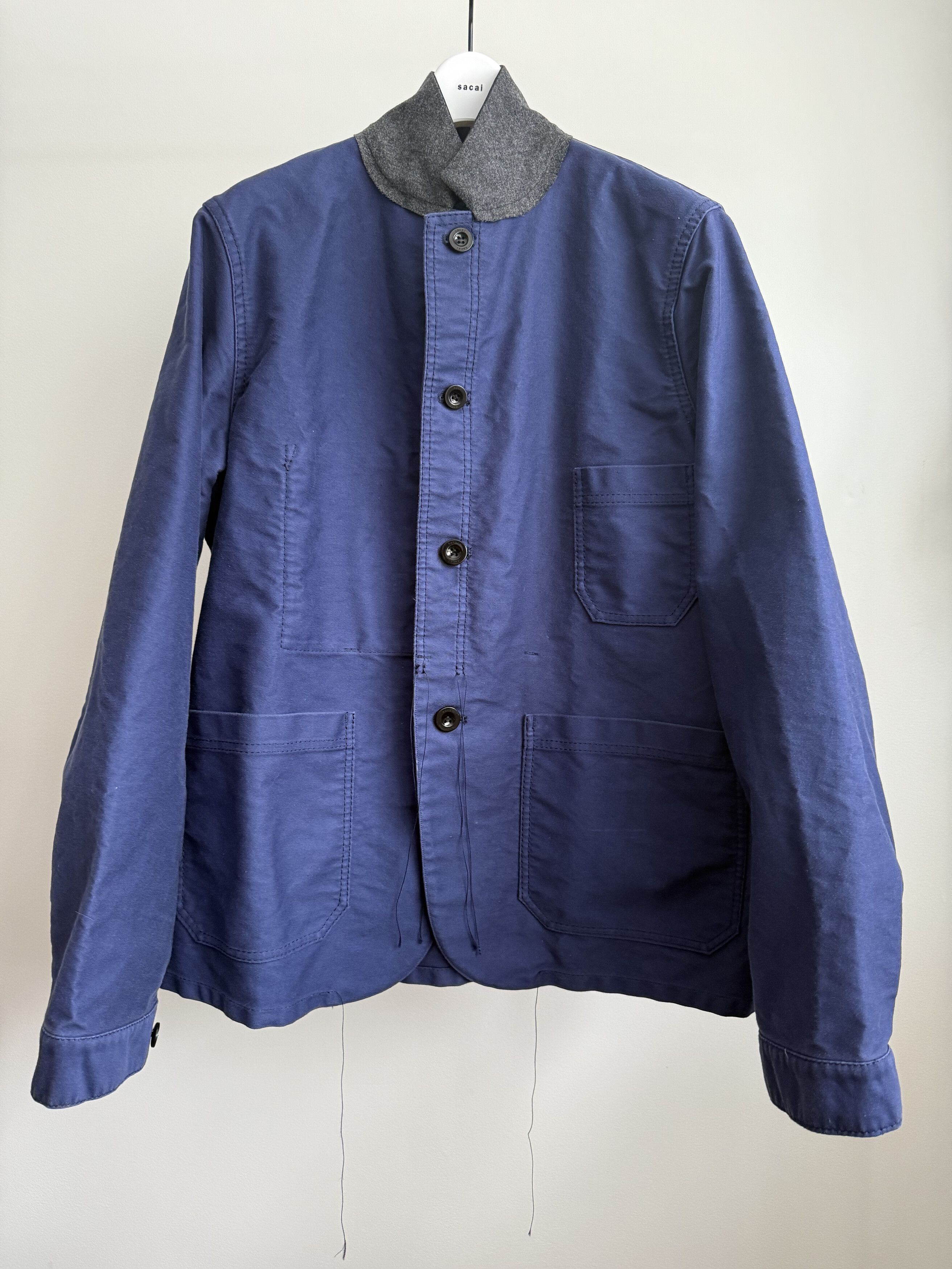 Sacai Blue Loose Thread Moleskin Jacket Size US M / EU 48-50 / 2 - 2 Thumbnail