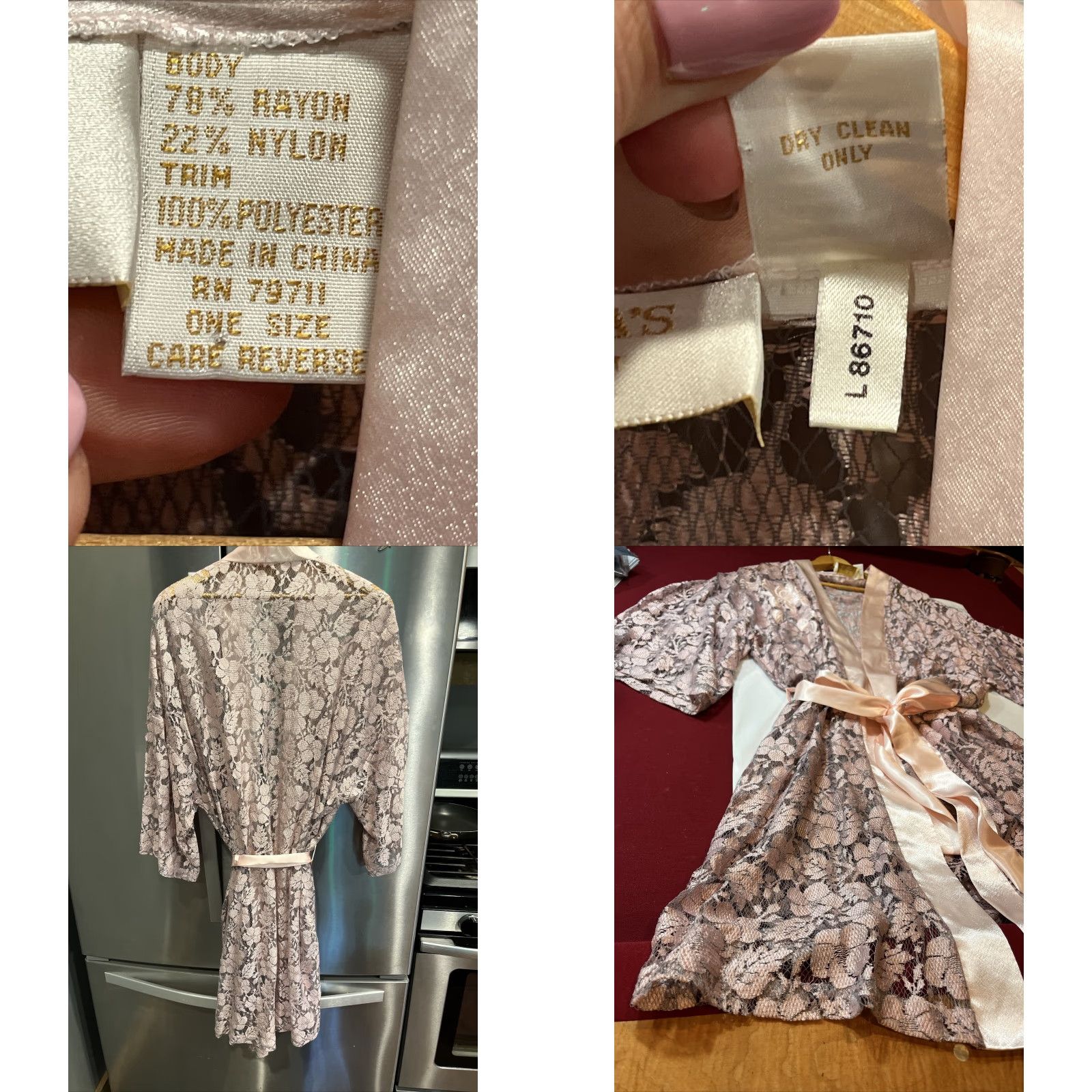 Victoria's Secret VINTAGE Victoria’s Secret PINK LACE ROBE OS RAYON Satin Trim Belt Open Front Floral Lace 1980s Womens Kimono Belted Size ONE SIZE - 8 Thumbnail