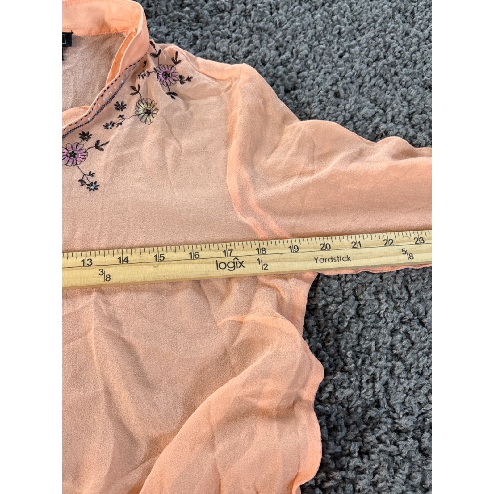 Vintage VINTAGE Studio Blouse Women's Large Pink Silk Sheer Embroidered Floral Fairy L Long Sleeve V-Neck Mens? Womens Size L / US 10 / IT 46 - 3 Thumbnail