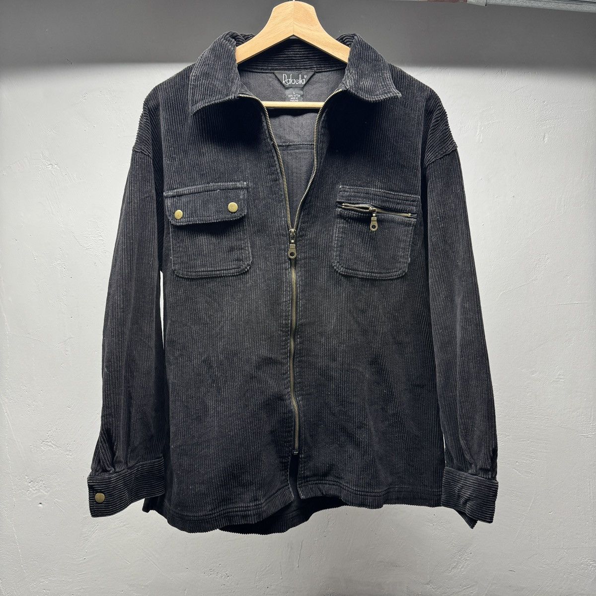 Vintage Faded Black Corduroy Zip Up Shirt Jacket Grunge Skater Band Size US M / EU 48-50 / 2 - 1 Thumbnail