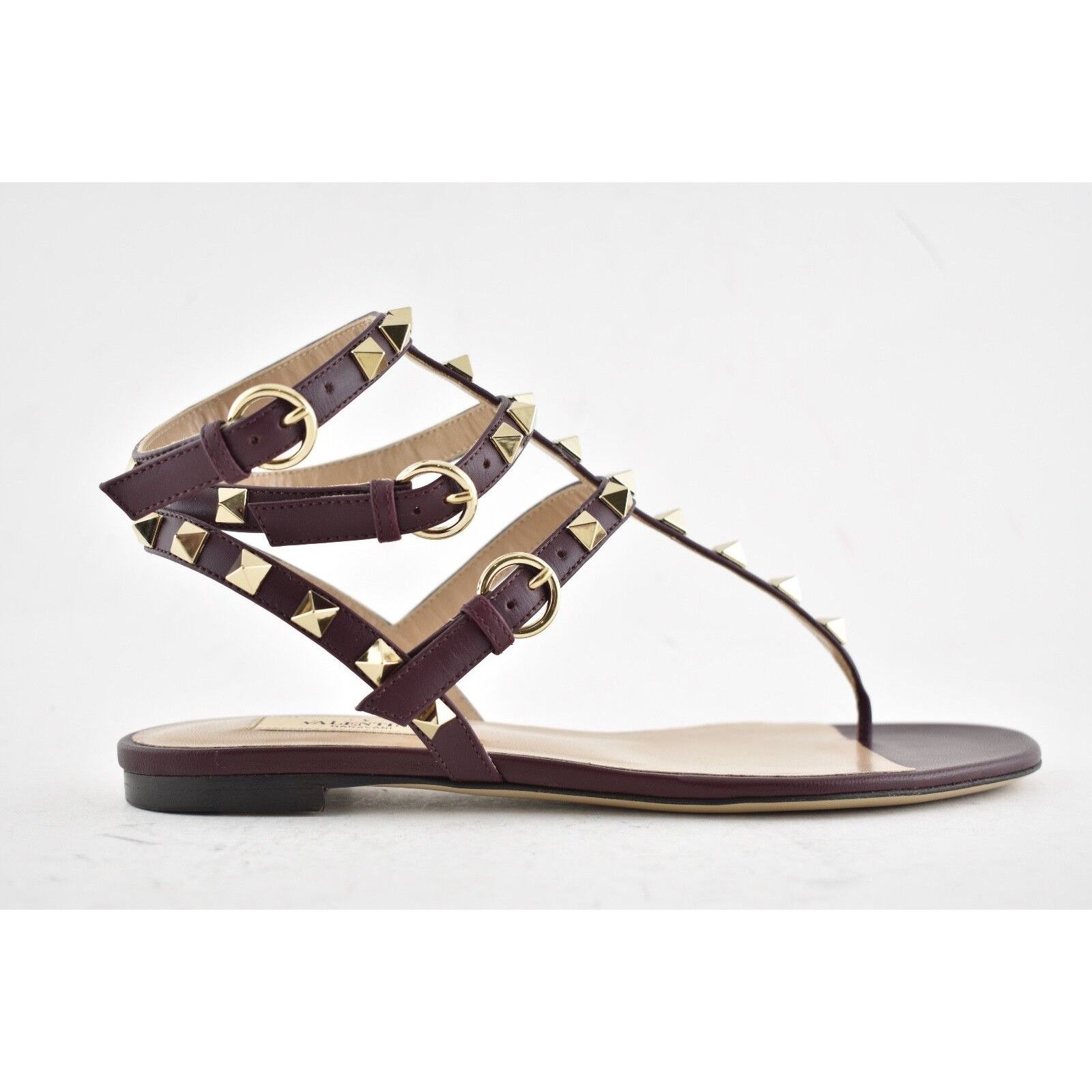 Valentino Valentino Rockstud Red Burgundy Leather Triple Gladiator Size US 5 / IT 35 - 2 Thumbnail