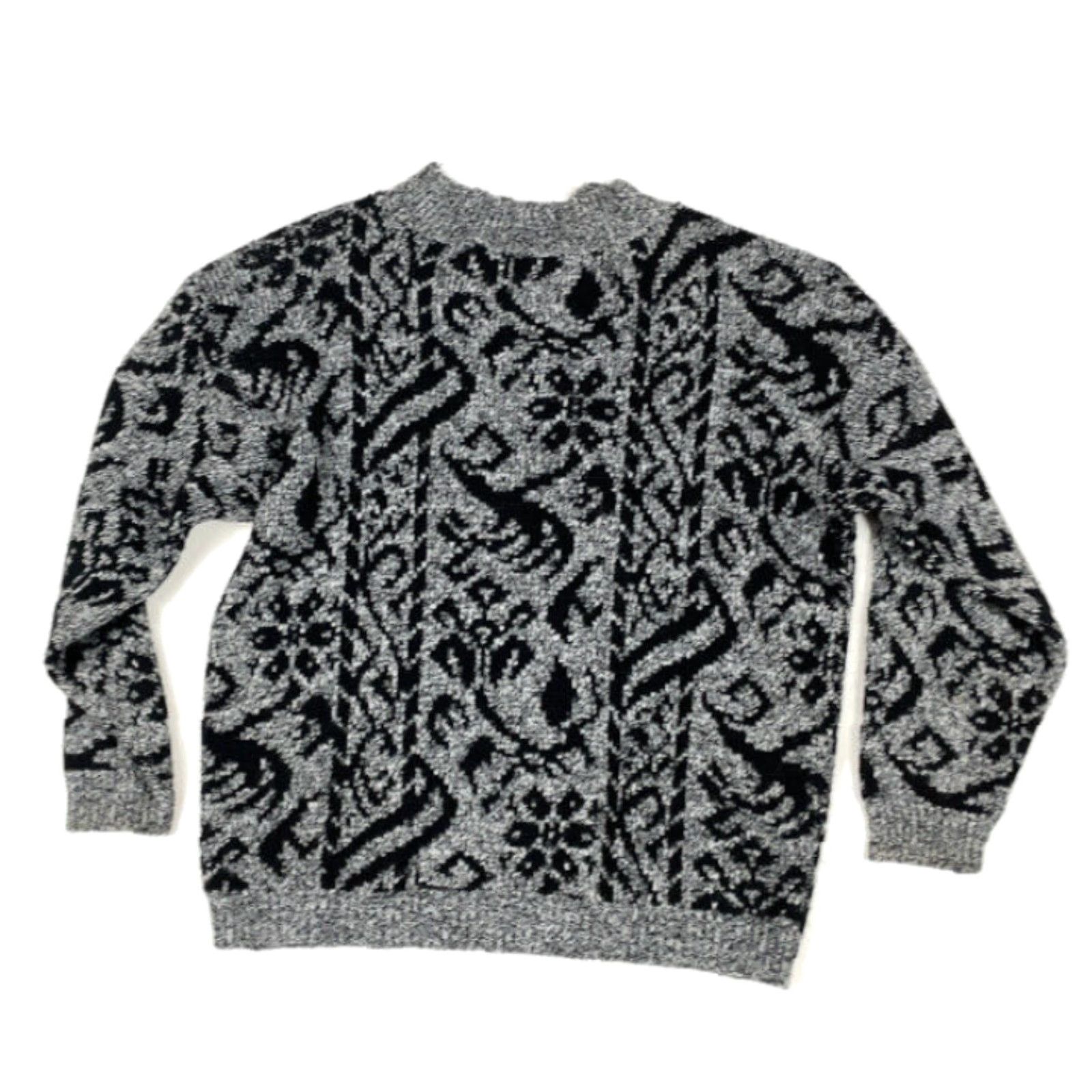 Vintage VTG 90s Paisley Pullover Sweater Women M Gray USA Made College Point Knit Crew Neck Long Sleeve Geometric Hipster Vintage Sweater Women M Size M / US 6-8 / IT 42-44 - 2 Thumbnail