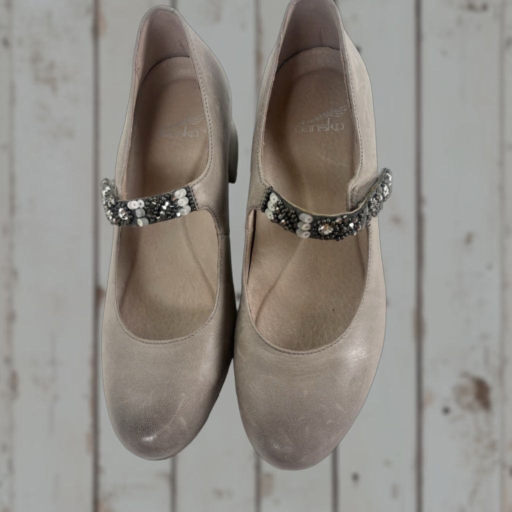 Dansko Gray Leather Block Heel Shoes Mary Janes Womens Size 36 Casual Comfort in Grey