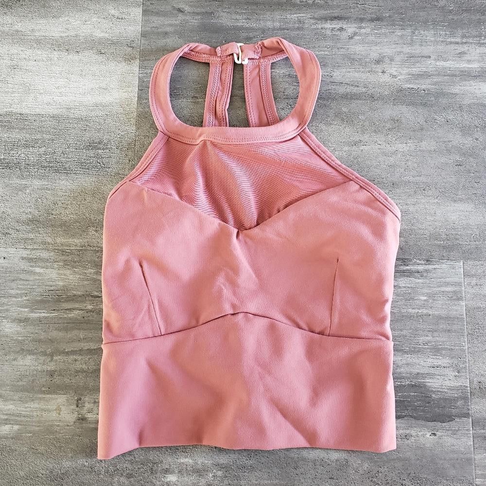 Designer Dust Rose Sheer Detailed Longline Sport Bra Size ONE SIZE - 3 Thumbnail