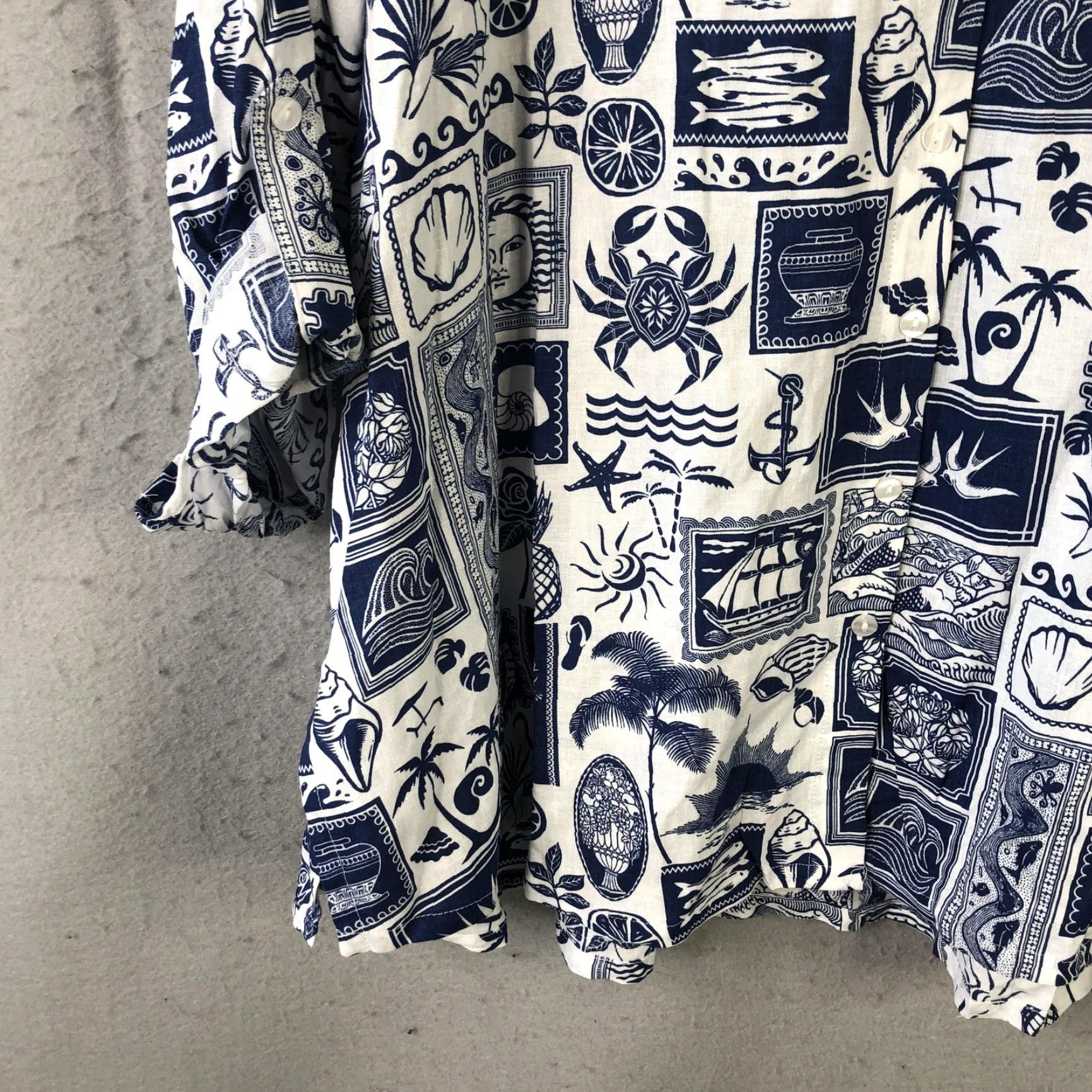 Vintage JANE + DELANCEY Shirt Womens 2X Blue Nautical Print Linen Blend Tunic Beachy Size XXL / US 16-18 / IT 52-54 - 5 Thumbnail