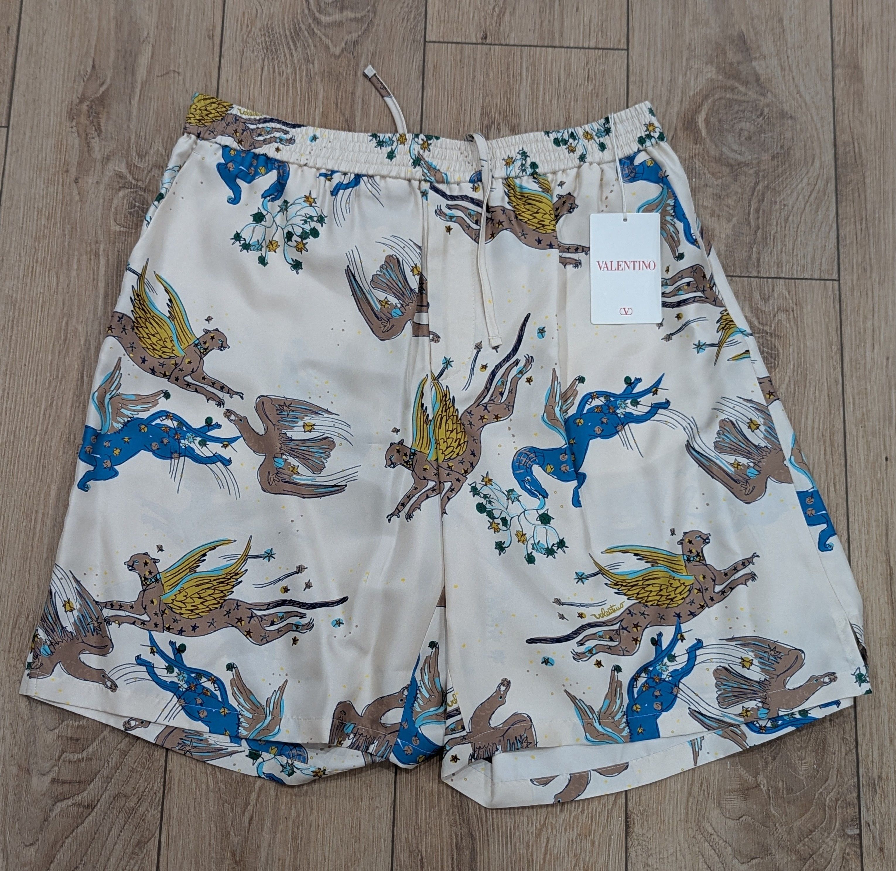 Valentino Valentino Printed Silk Bermuda Shorts Beige/Blue 52 US 36 Size US 36 / EU 52 - 1 Thumbnail