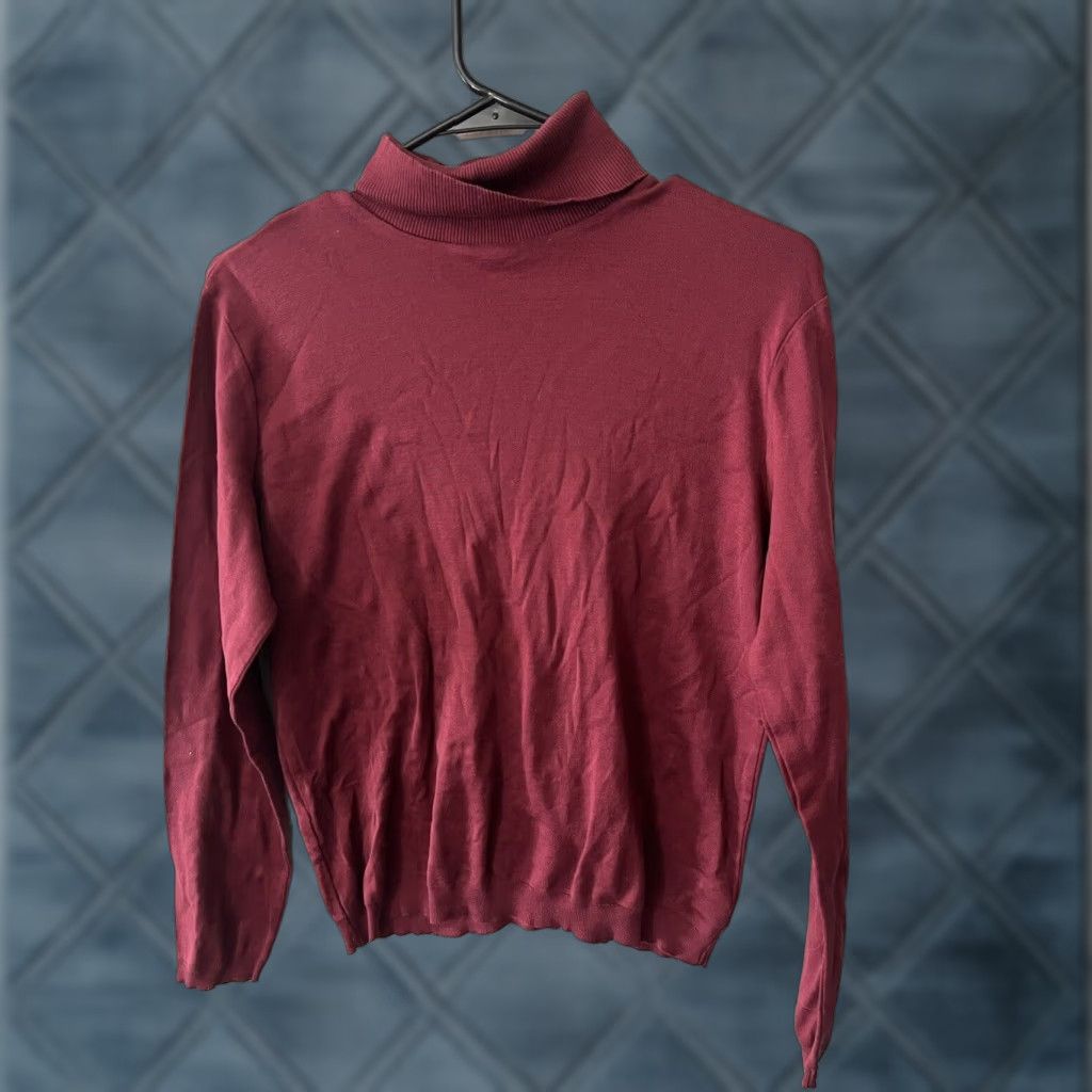 Brooks Brothers Vintage Brooks Brothers Women's Sweater L Turtleneck Cotton Maroon Pullover 90s US Department Size L / US 10 / IT 46 - 1 Thumbnail
