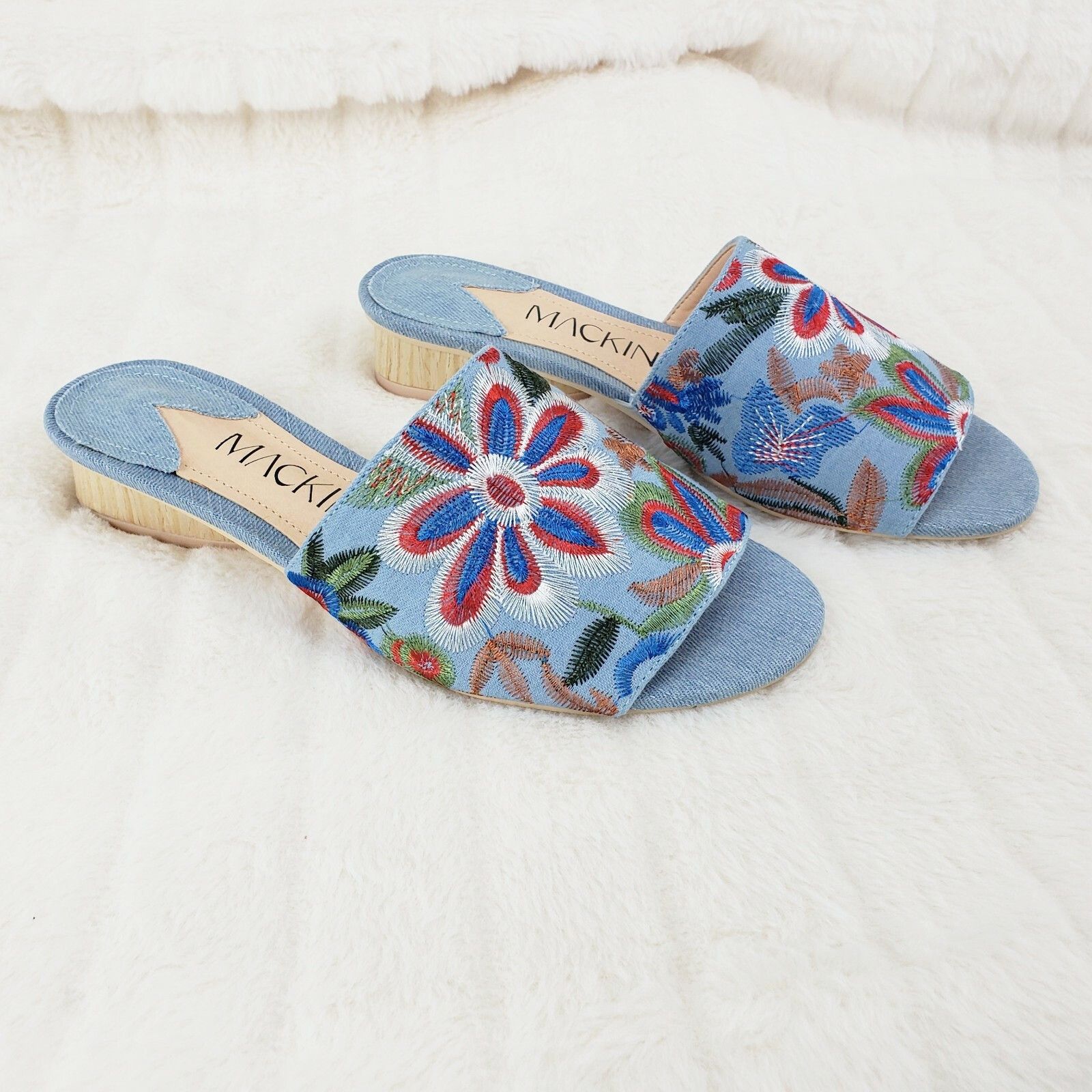 Other Mac J Denim Slip On Flats Mules Clog Slipper Embroidered Flo Size US 8 / IT 38 - 5 Thumbnail