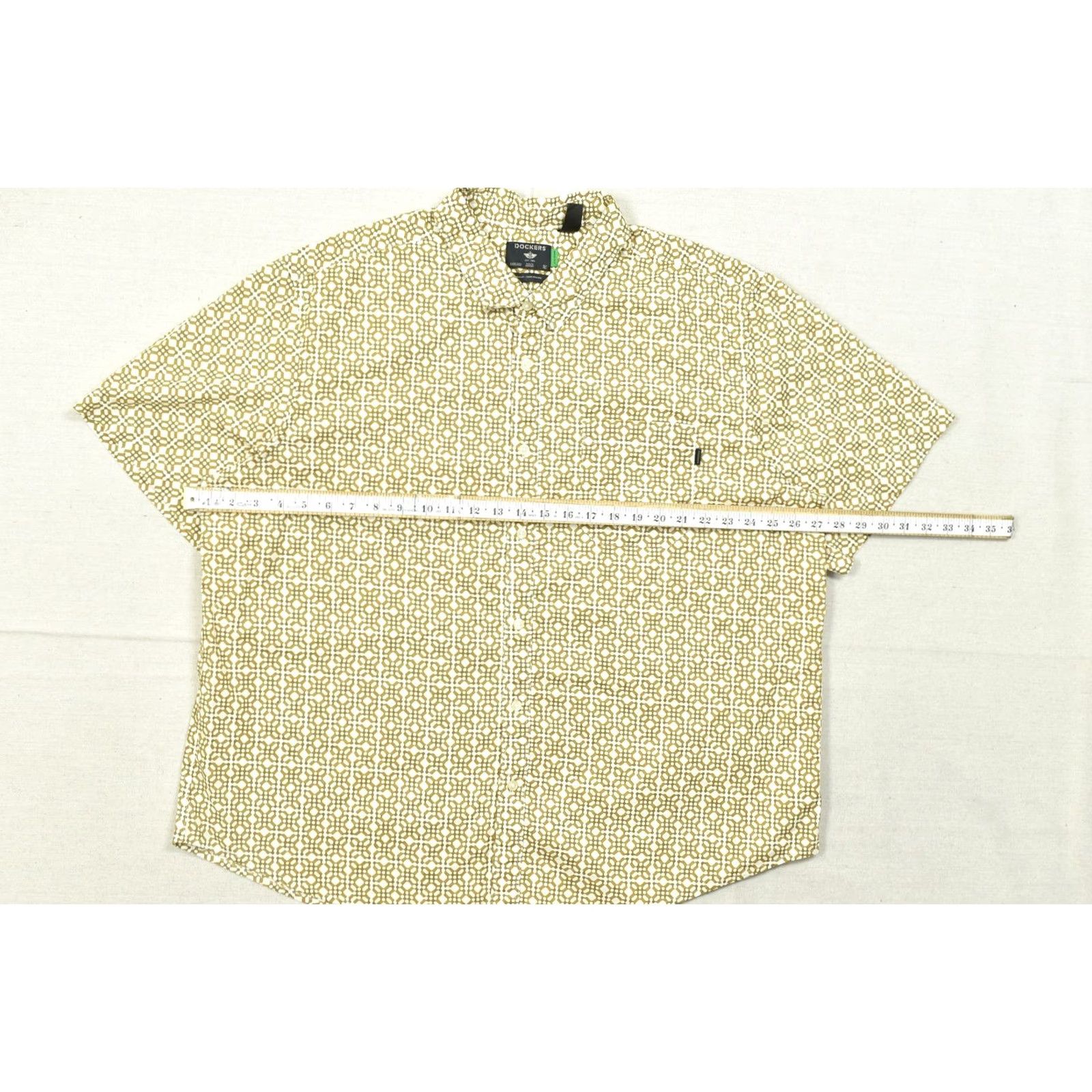 Dockers Dockers Men XXL Short Sleeve Button-Down Shirt Geometric Mustard Yellow Pattern Size US XXL / EU 58 / 5 - 8 Thumbnail
