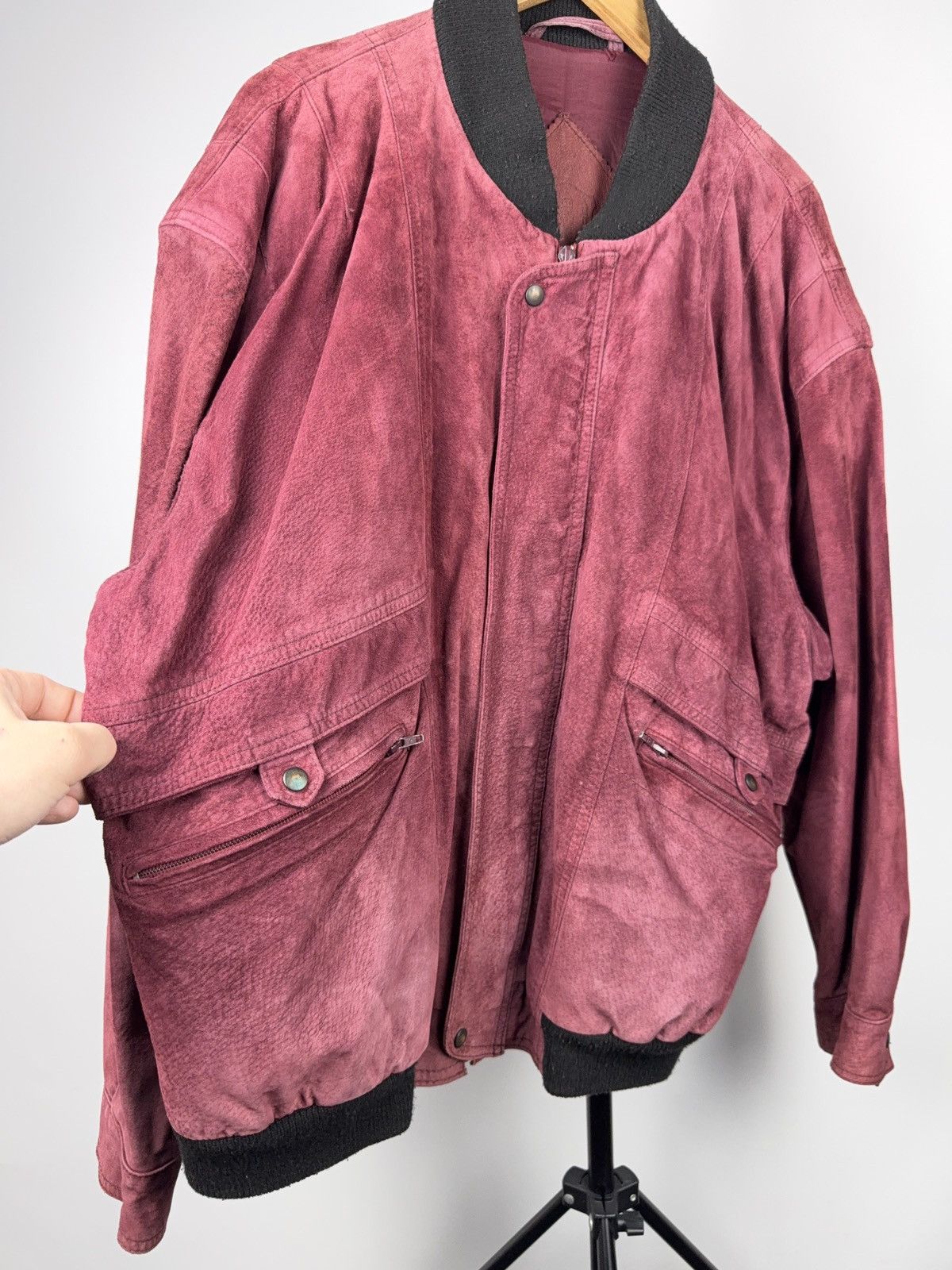 Japanese Brand Vintage 90s Retro Oversized Burgundy Suede Leather Bomber Size US L / EU 52-54 / 3 - 2 Thumbnail