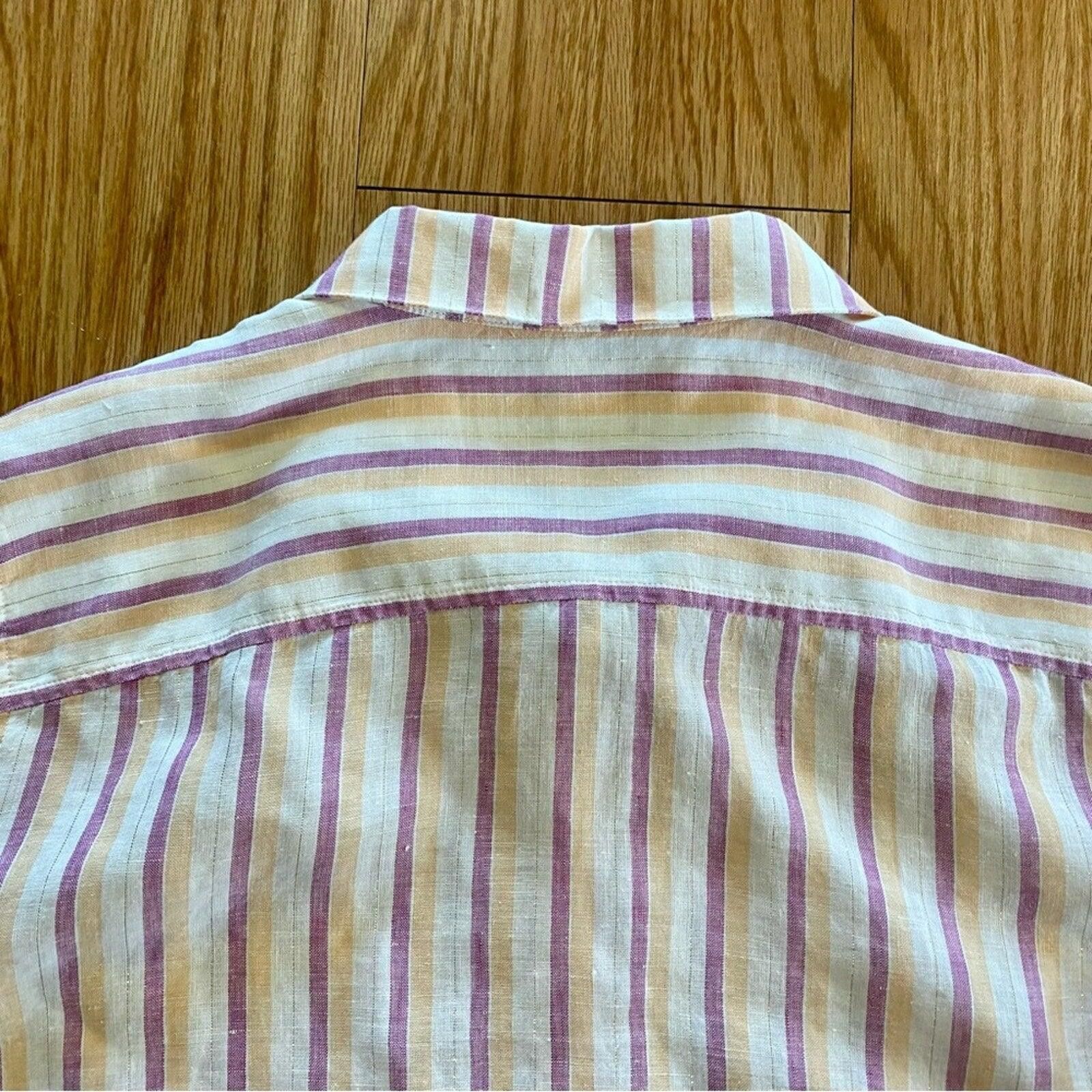Chicos Chicos Striped Orange Linen Button-up Top Womens XLarge 16 Size XL / US 12-14 / IT 48-50 - 9 Thumbnail