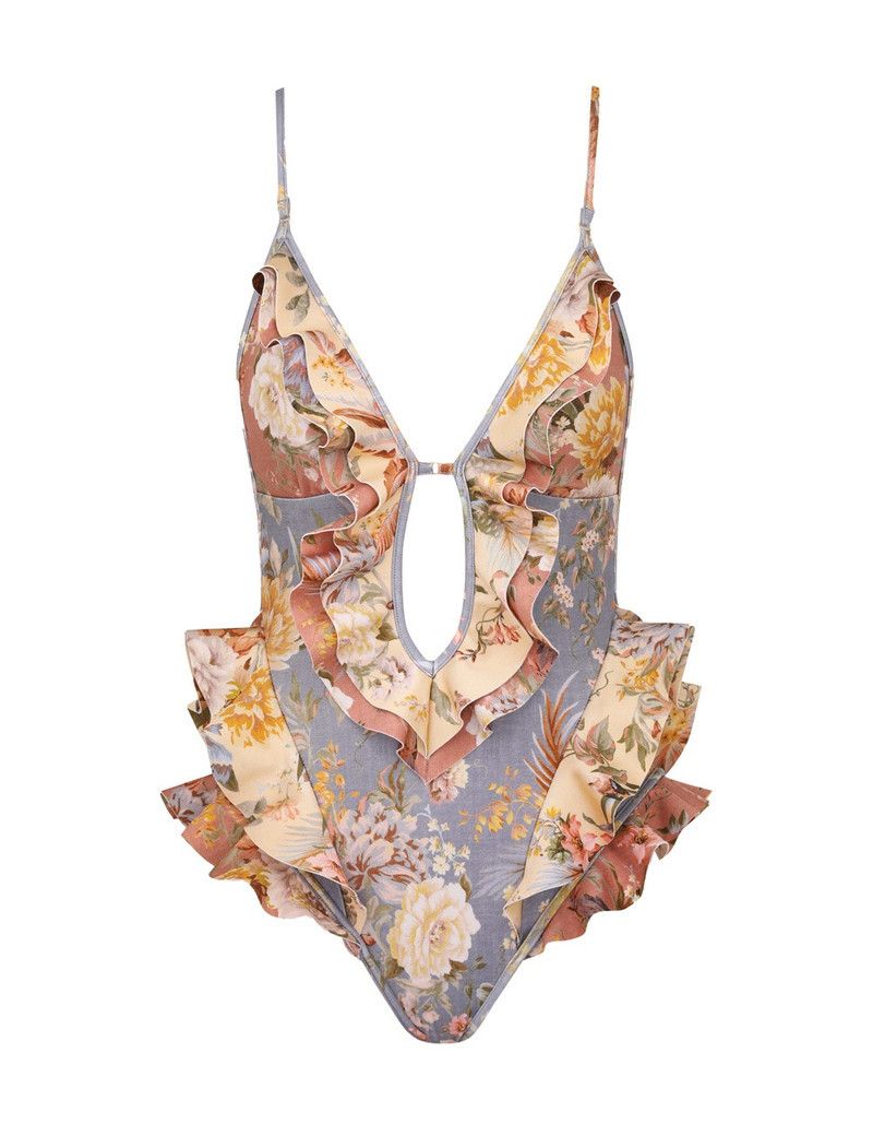 oc11z0226 Tallow Waterfall Frill Swimwear In Multicolor