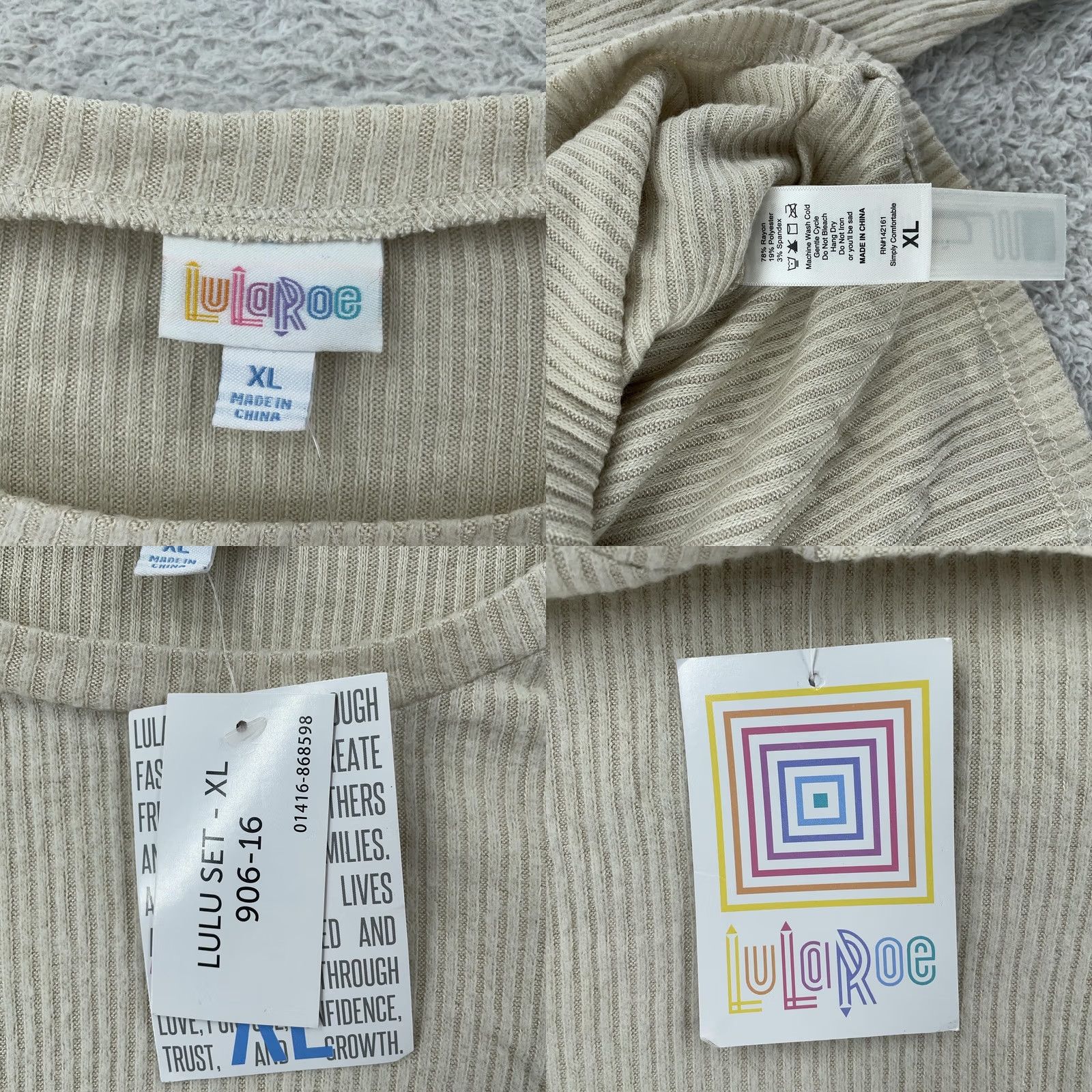 Vintage LuLaRoe Shirt Womens XL Beige Ribbed Long Sleeve Lounge Knit Soft Top Size XL / US 12-14 / IT 48-50 - 8 Thumbnail