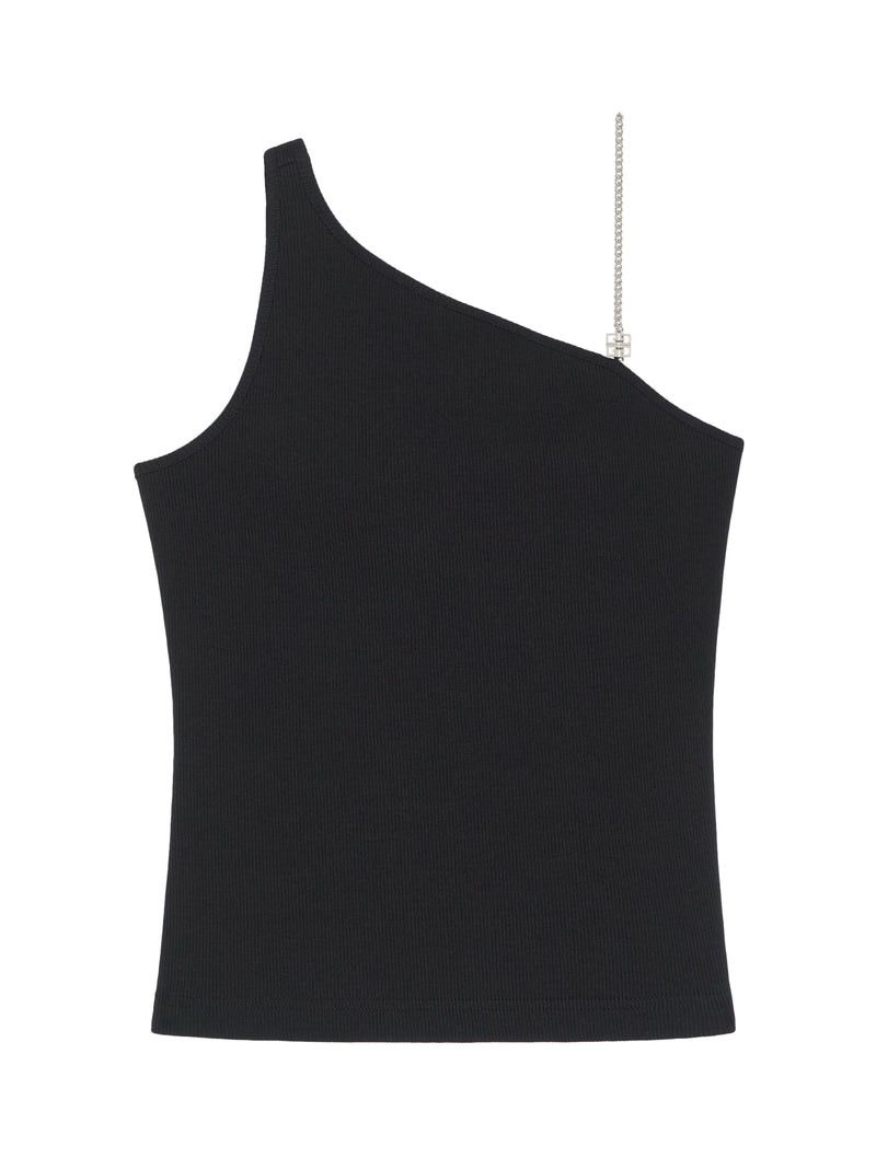 image of Givenchy Asymmetric Cotton Top With Chain in Black, Women's (Size Small)