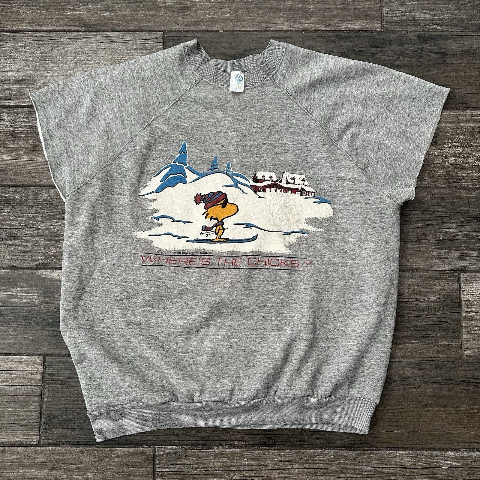 Peanuts VTG 80'S PEANUTS 'WHERE'S THE CHICKS?' WOODSTOCK SKIING GREY Size US XXL / EU 58 / 5 - 2 Thumbnail