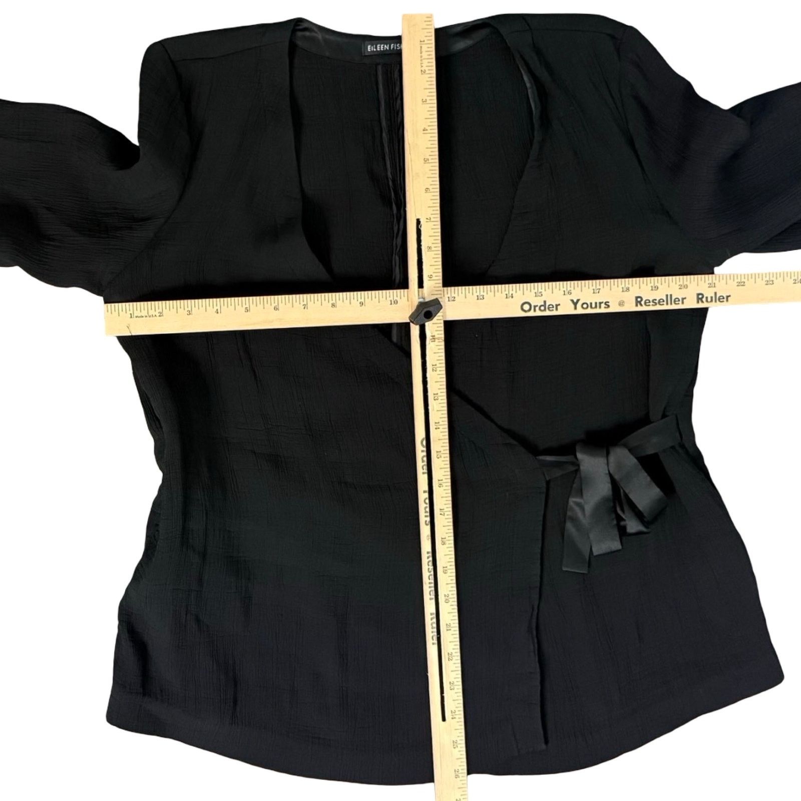 Eileen Fisher Black Silk Blend Kimono 3/4 Sleeve Wrap Top L