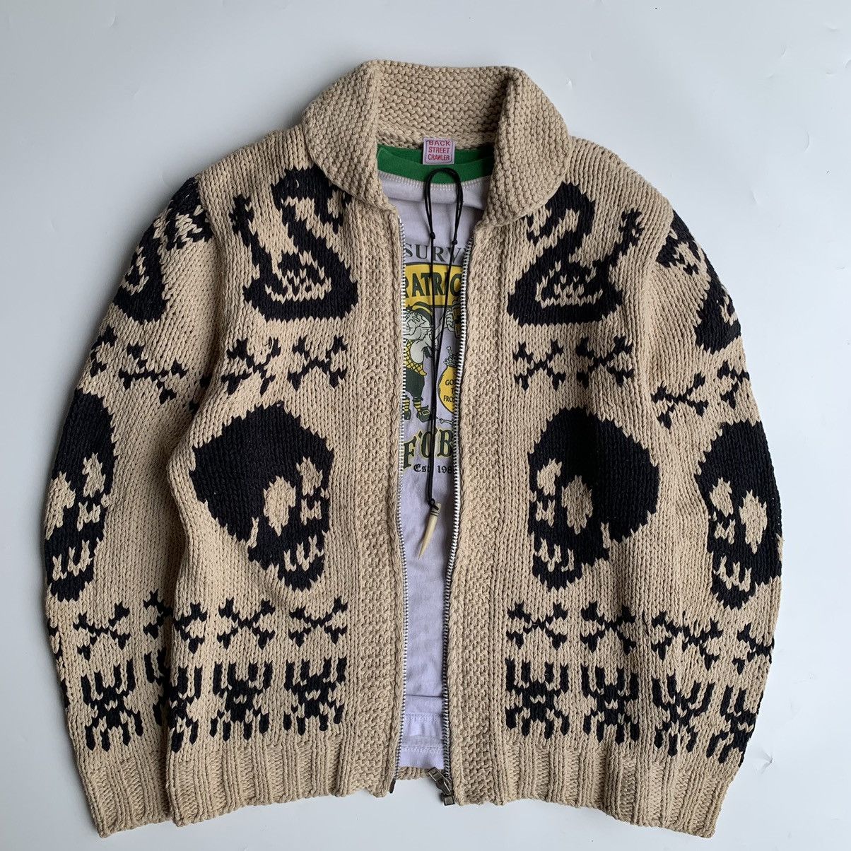 image of Coloured Cable Knit Sweater x Coogi Back Street Crawler Skull Number Nine Inspired Knit Jacket in C