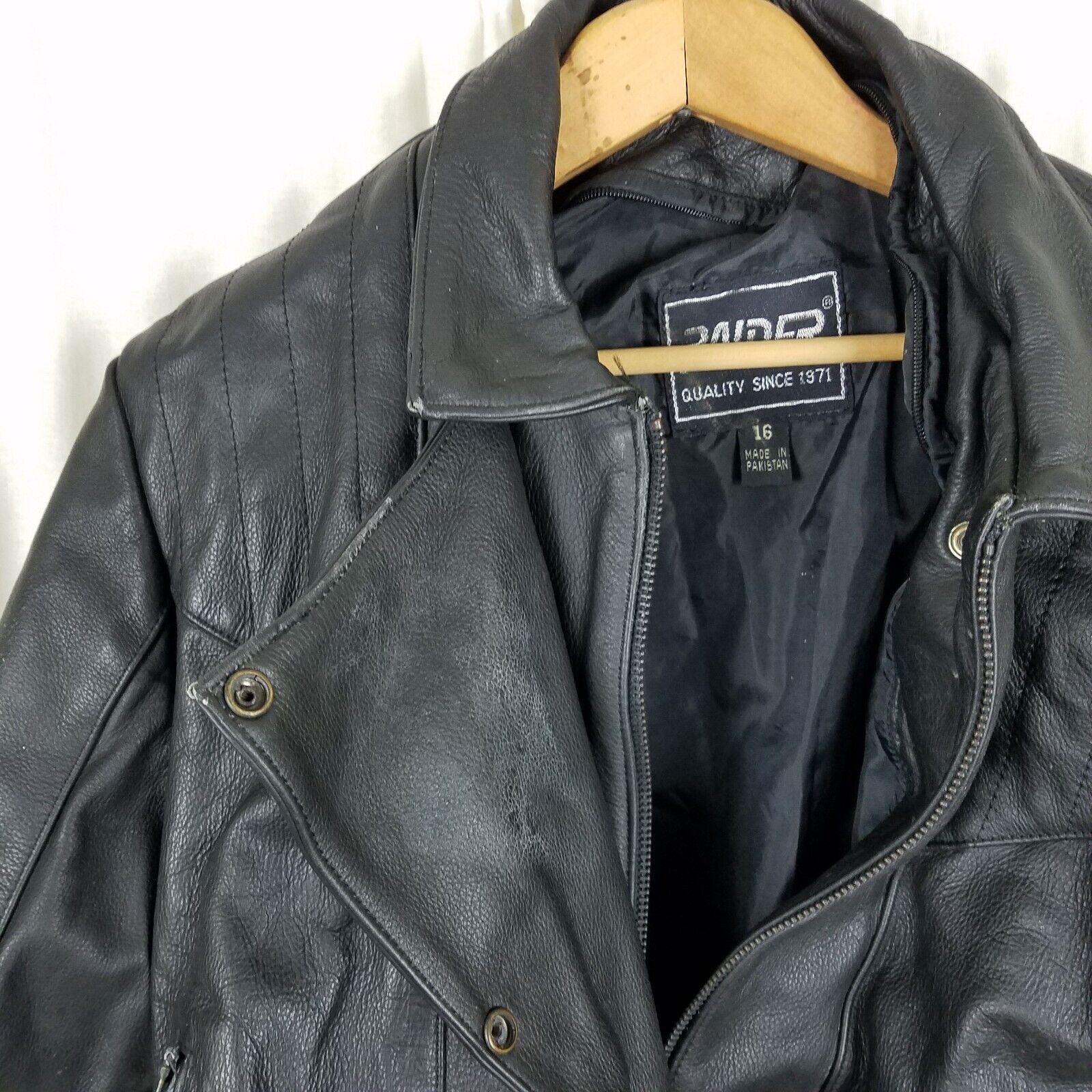 Vintage Vtg Raider Belted Black Leather Motorcycle Jacket Zip Snap Size XXL / US 16-18 / IT 52-54 - 8 Thumbnail