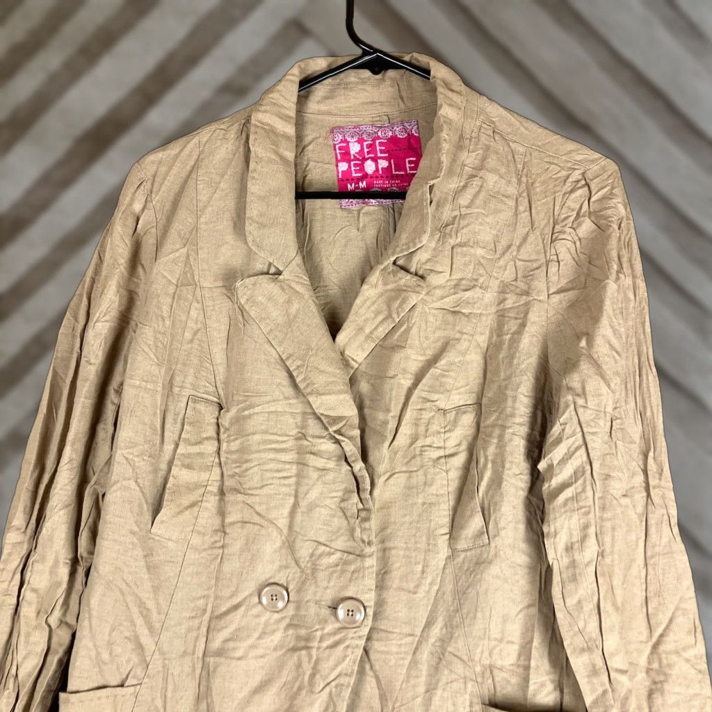 Free People Free People Jacket Tan Button Down Long Sleeve Linen Blend Medium Womens Jacket Size M / US 6-8 / IT 42-44 - 1 Thumbnail