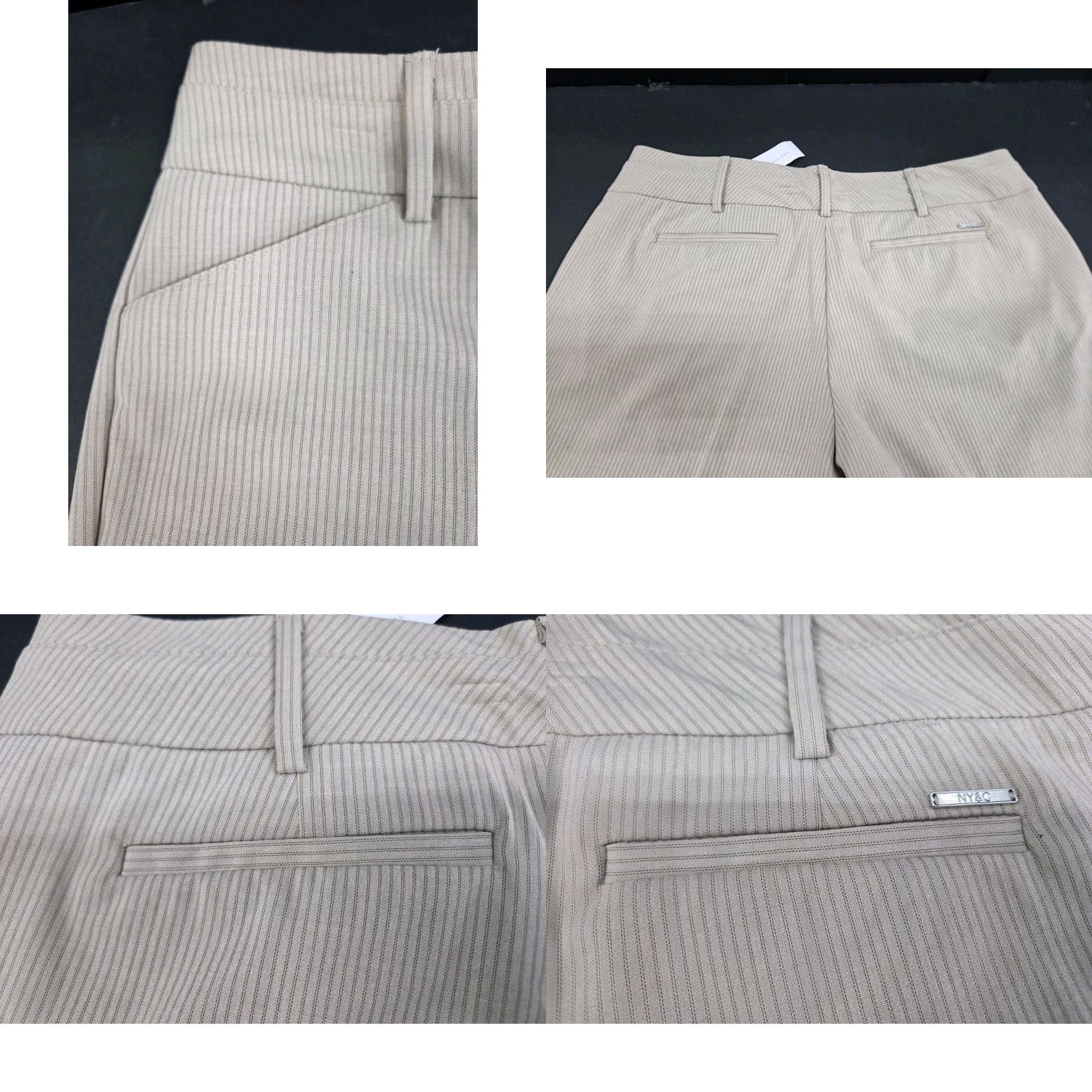 Avenue NWT 7th Avenue Design New York & Co. Womens Beige Dress Pants 14P Petite Flare Knit Polyester Spandex Rayon Bootcut Pockets Buttons Zipper Size 36" / US 14 / IT 50 - 8 Thumbnail