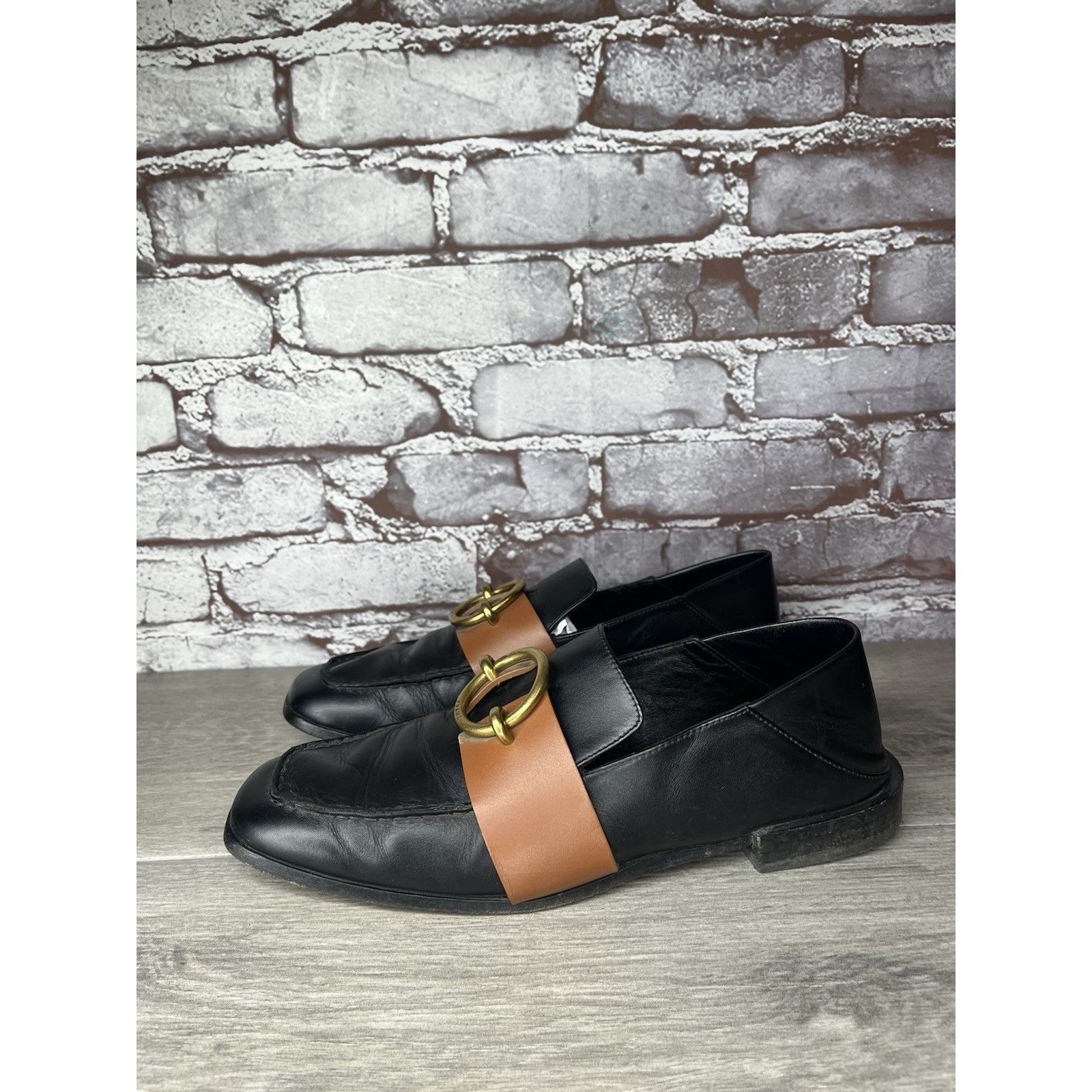 Frame Frame Le Montecito Black Leather Gold Harness Loafers Shoes Size US 8 / IT 38 - 18 Thumbnail