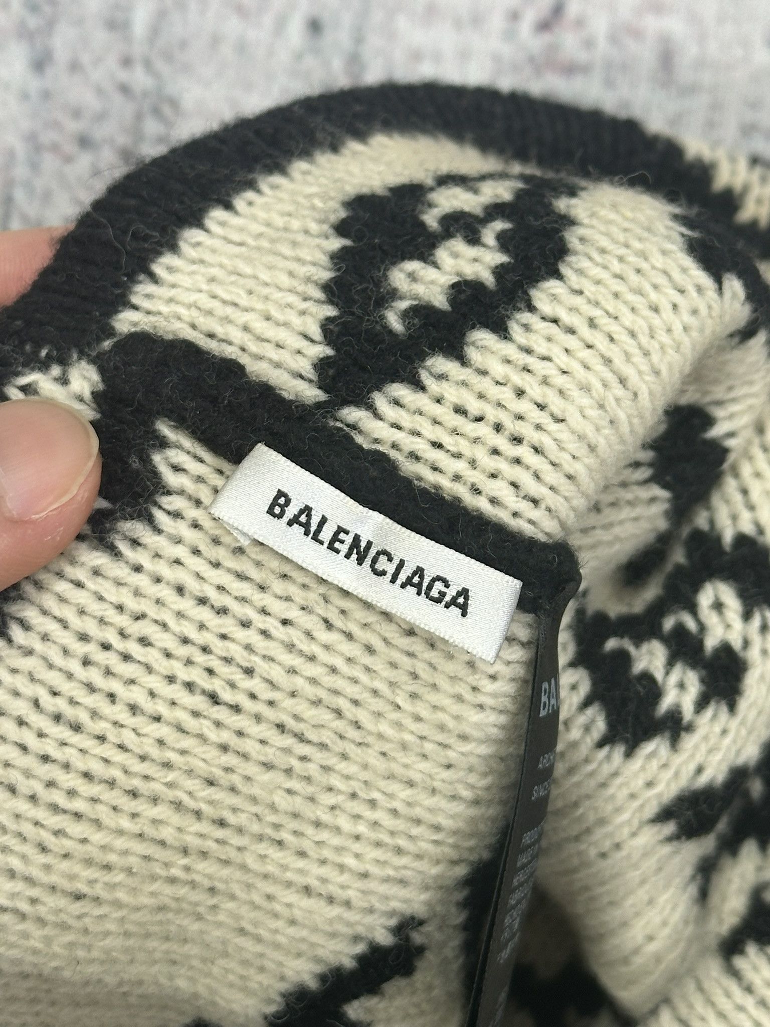 Balenciaga Beanie Winter Hat Allover Logo Black Wool