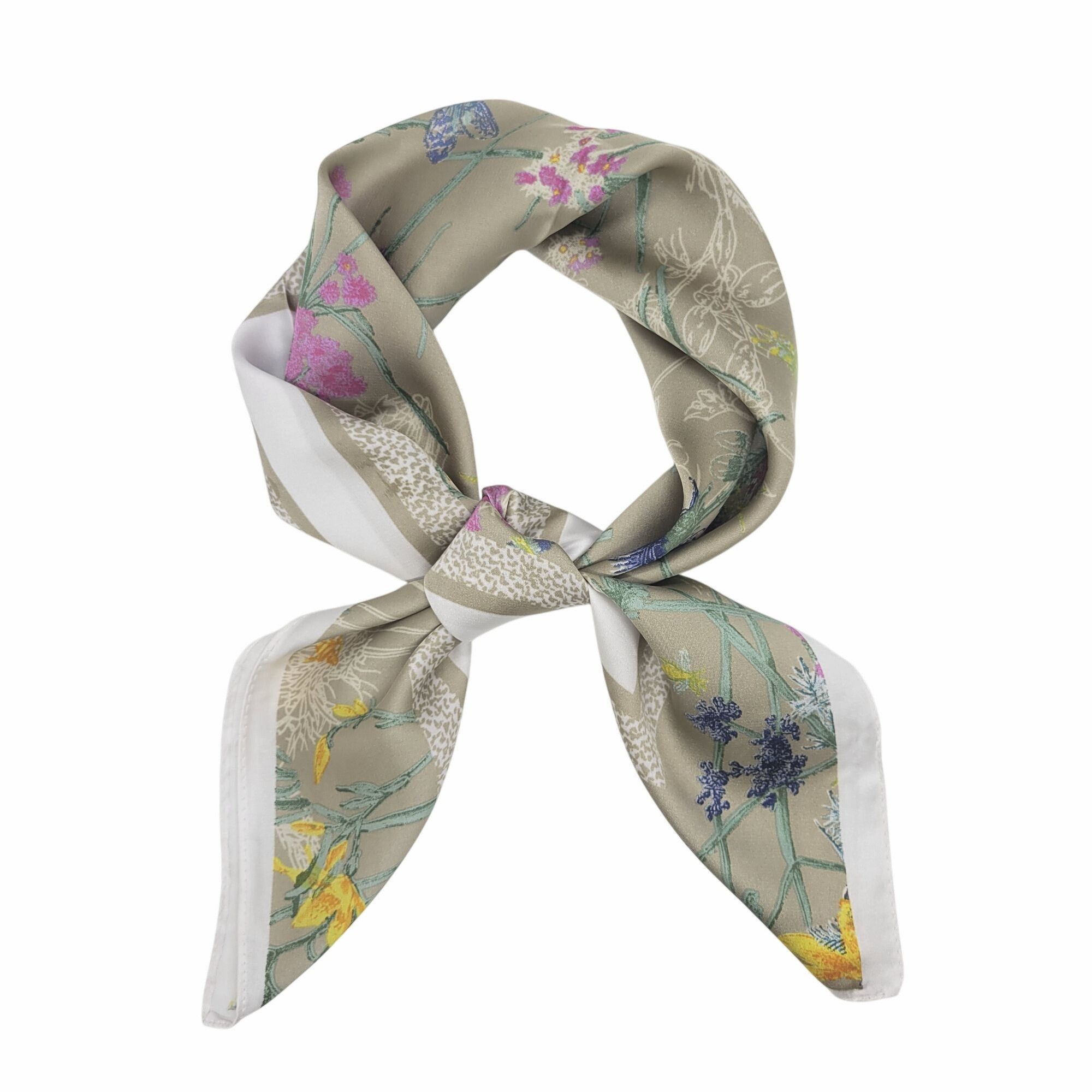 Other ⭐Elegant Silky Square Scarf Beige Gray Botanical Wildflower Size ONE SIZE - 4 Thumbnail