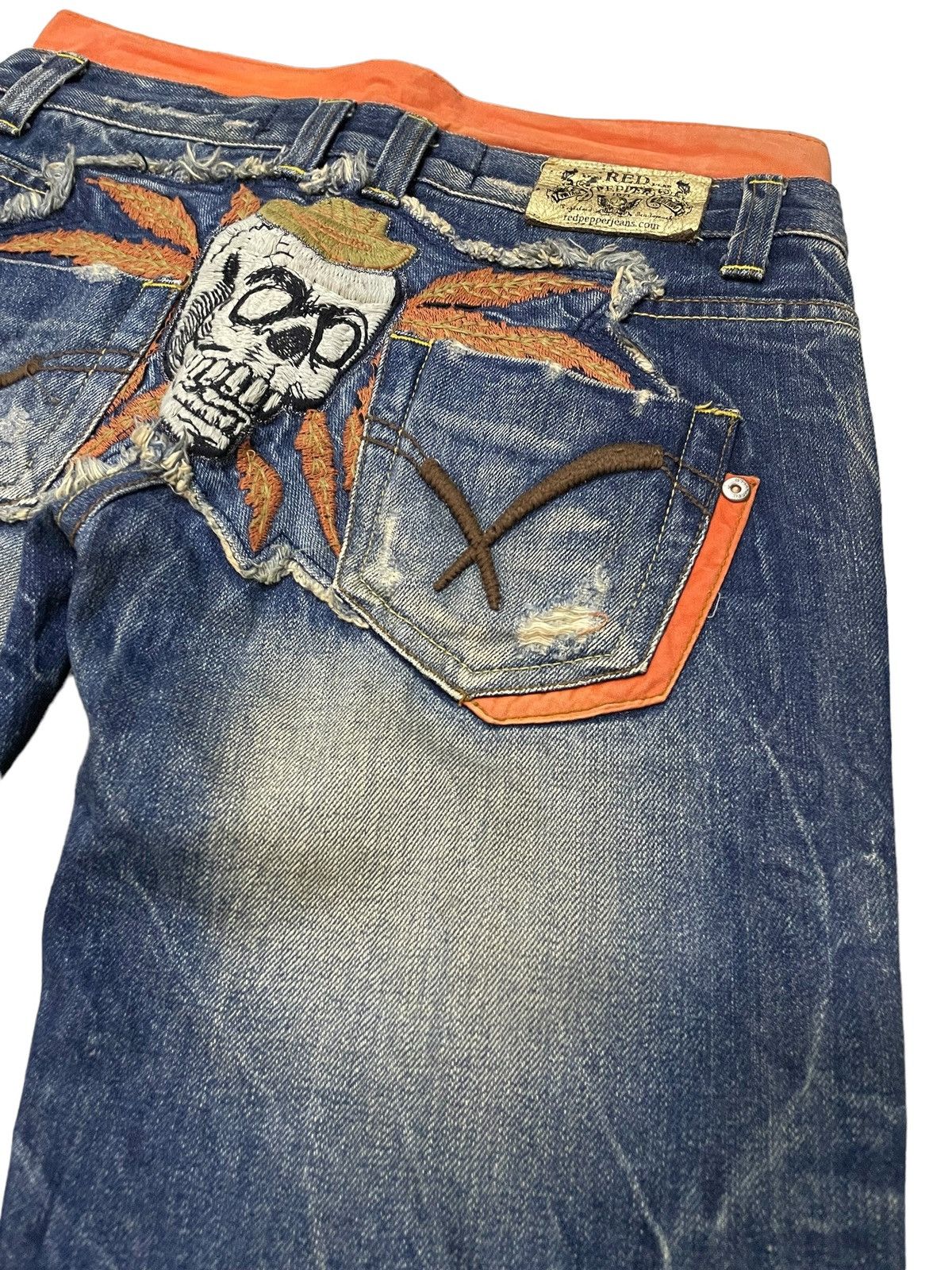 GOSTAR DE FUGA × Hysteric Glamour × Japanese Brand Red Paper Japan Mud Wash Flared Embroidery Skull Jeans Size US 29 - 16 Thumbnail