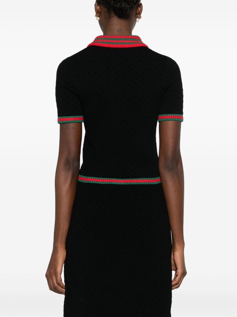 Gucci o1la5ras0526 Cotton Lace Polo With Web in Black Size M / US 6-8 / IT 42-44 - 4 Thumbnail