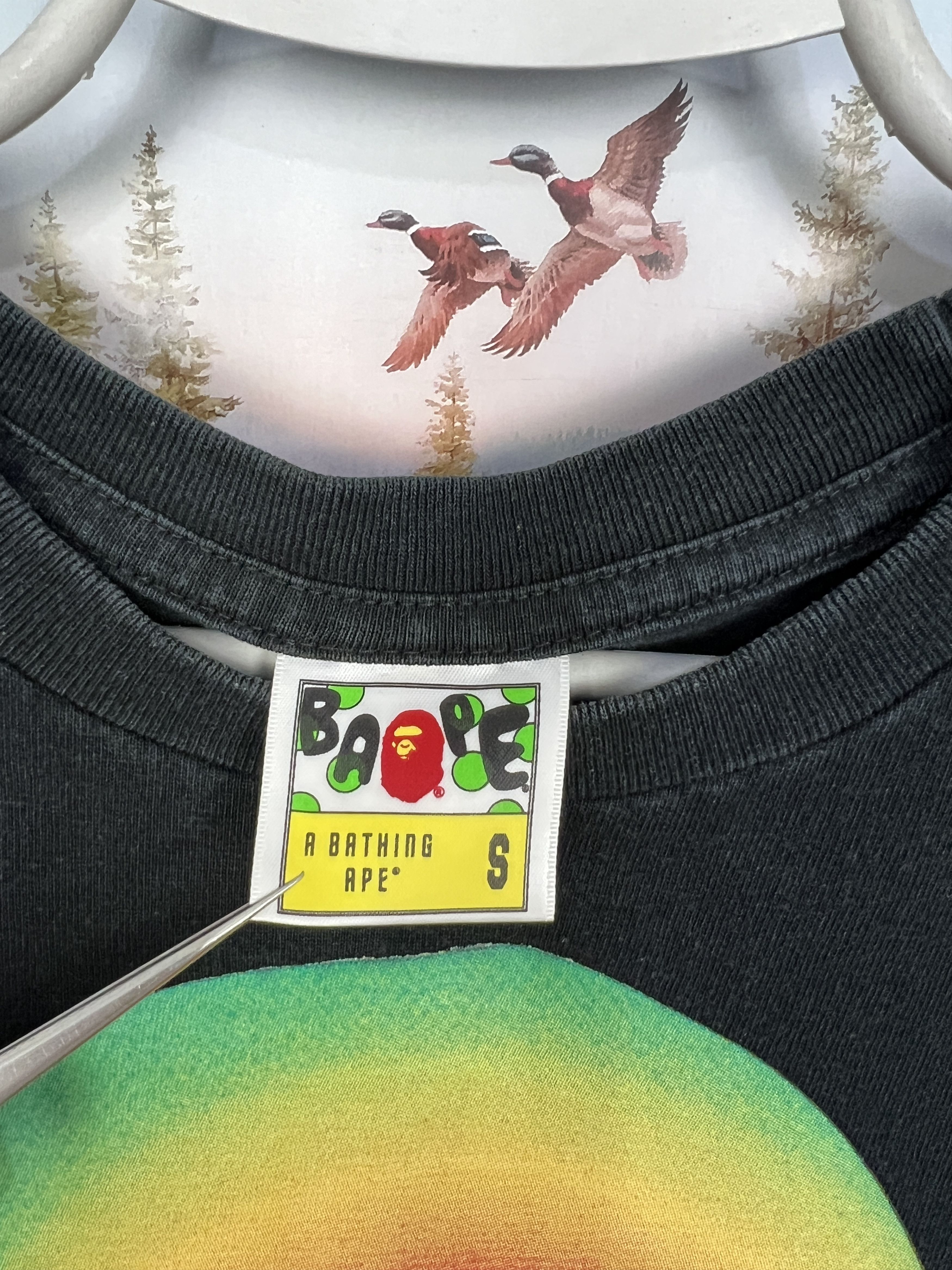 Vintage Bape Rainbow By Bathing Ape Tee Over Print Black Shirt Size US XS / EU 42 / 0 - 8 Thumbnail