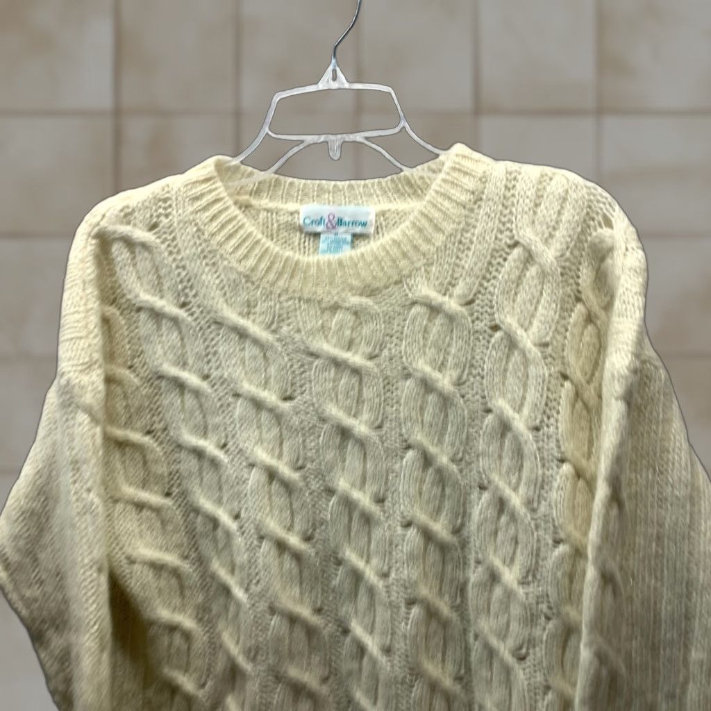 Barrow VINTAGE Croft & Barrow Sweater Womens Medium Ivory Mohair Cable Knit Crew Neck Cardigan 80s Women Size M / US 6-8 / IT 42-44 - 1 Thumbnail