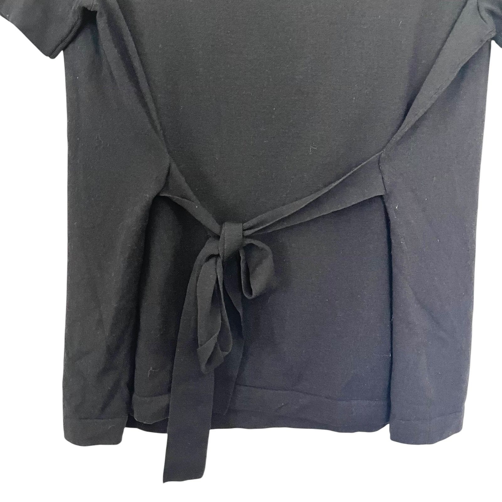 Theory Theory Solid Black Merino Wool Short Sleeve Tie Waist Top Size S / US 4 / IT 40 - 4 Thumbnail