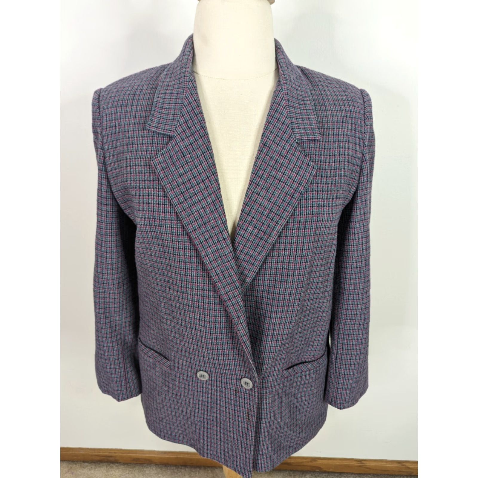 Doublet VINTAGE Plaid Wool Blazer Pink Grey Large 15/16 Check Lined Double Breasted Blazer Women Regular L Sizes Gray Size L / US 10 / IT 46 - 2 Thumbnail