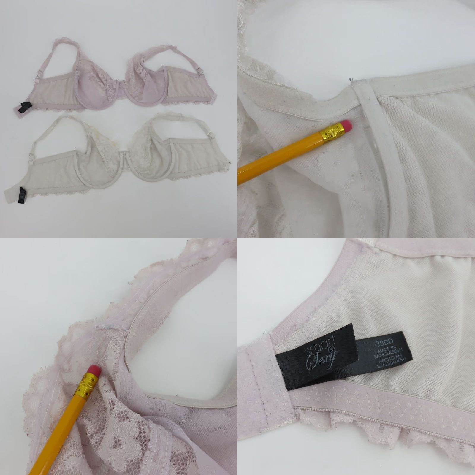 Vintage Smart & Sexy Bra 38DD Purple White Underwire Lace Unlined Style SA964 Lot of 2 Size ONE SIZE - 8 Thumbnail