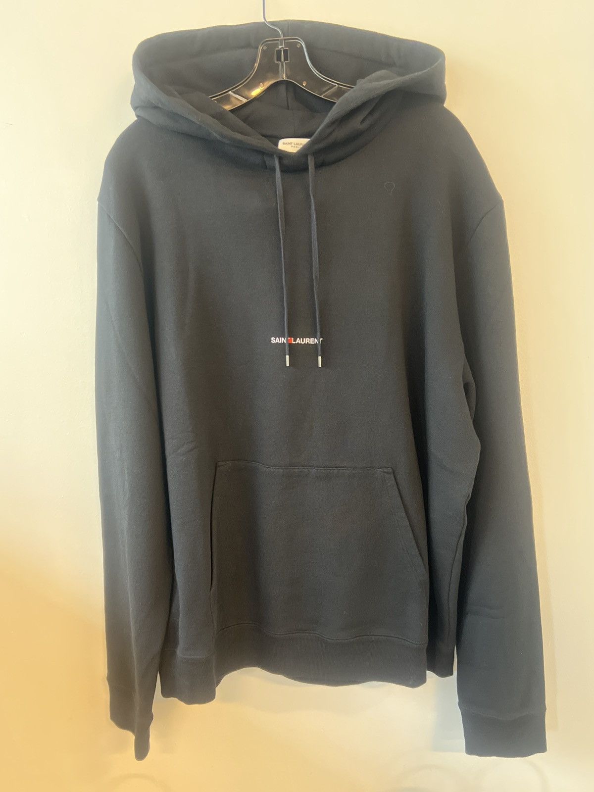 image of Saint Laurent Paris Saint Laurent Black “Rive Gauche” Logo Hoodie, Men's (Size 2XL)